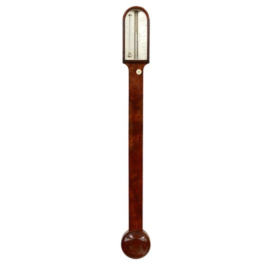 19th century mahogany stick barometer, the silvered dial sig...