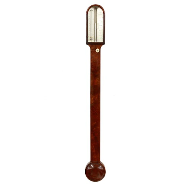 19th century mahogany stick barometer, the silvered dial sig...