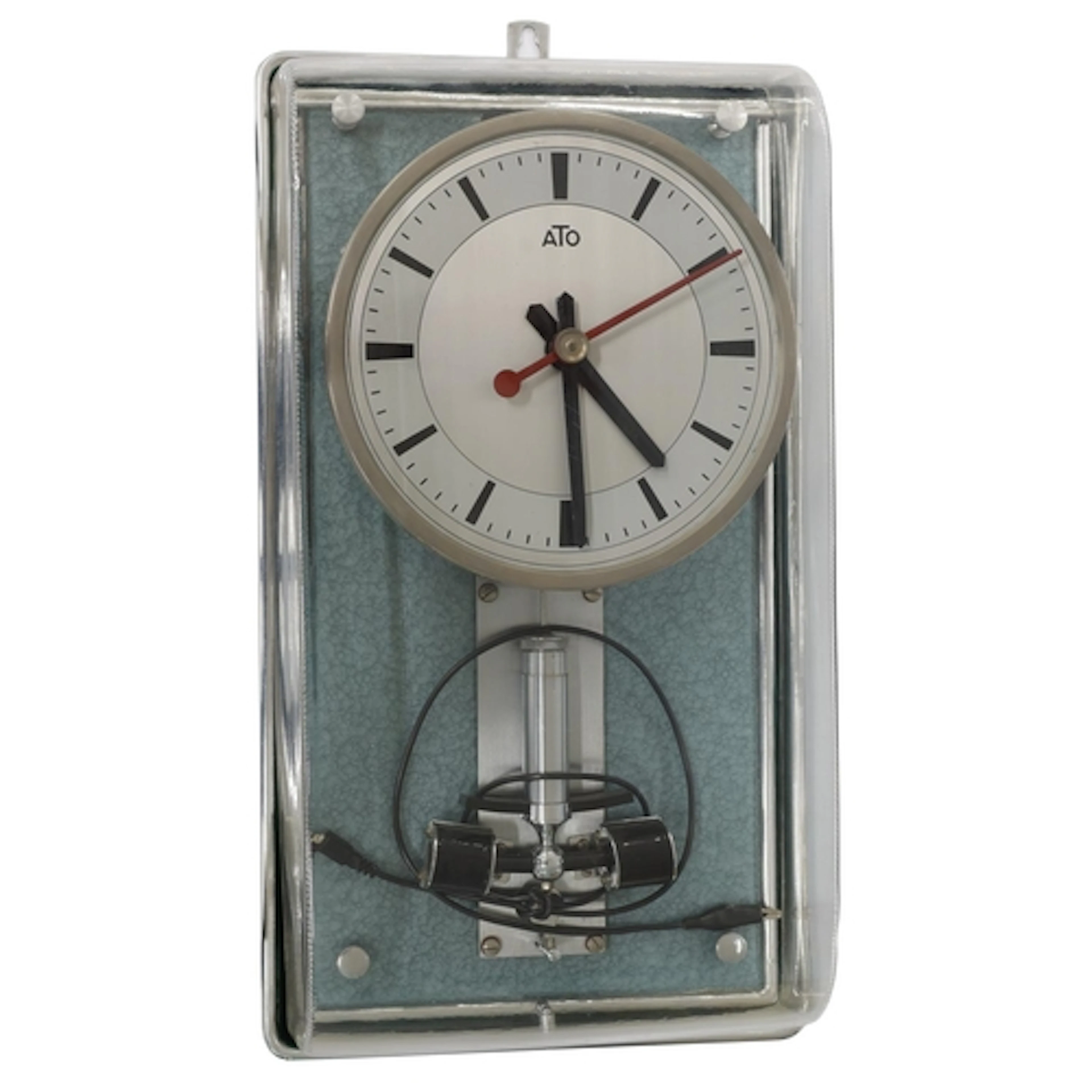 Léon Hatot ATO electric wall clock, circa 1950s, 8" silver d...