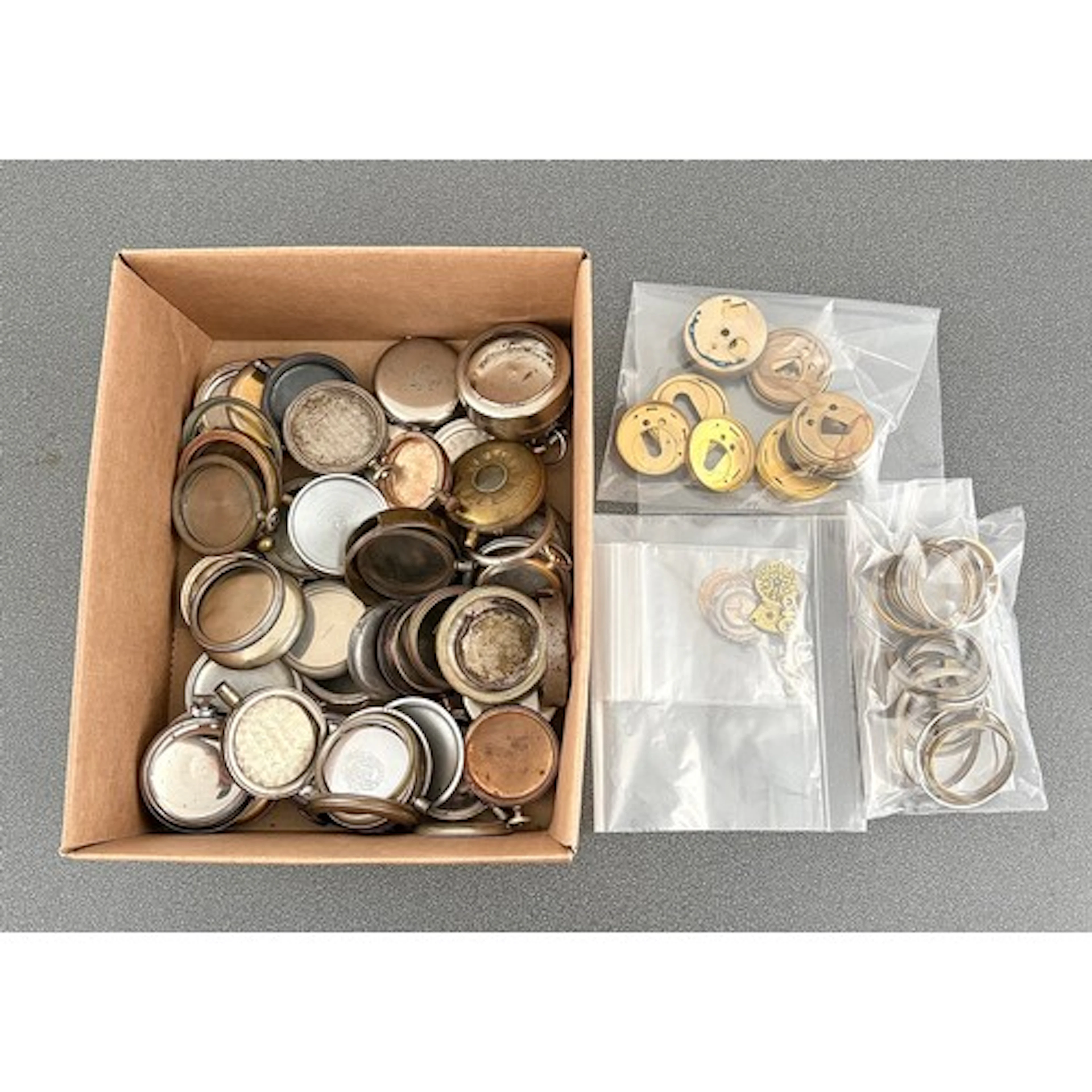 Quantity of assorted pocket watch cases and case parts; toge...