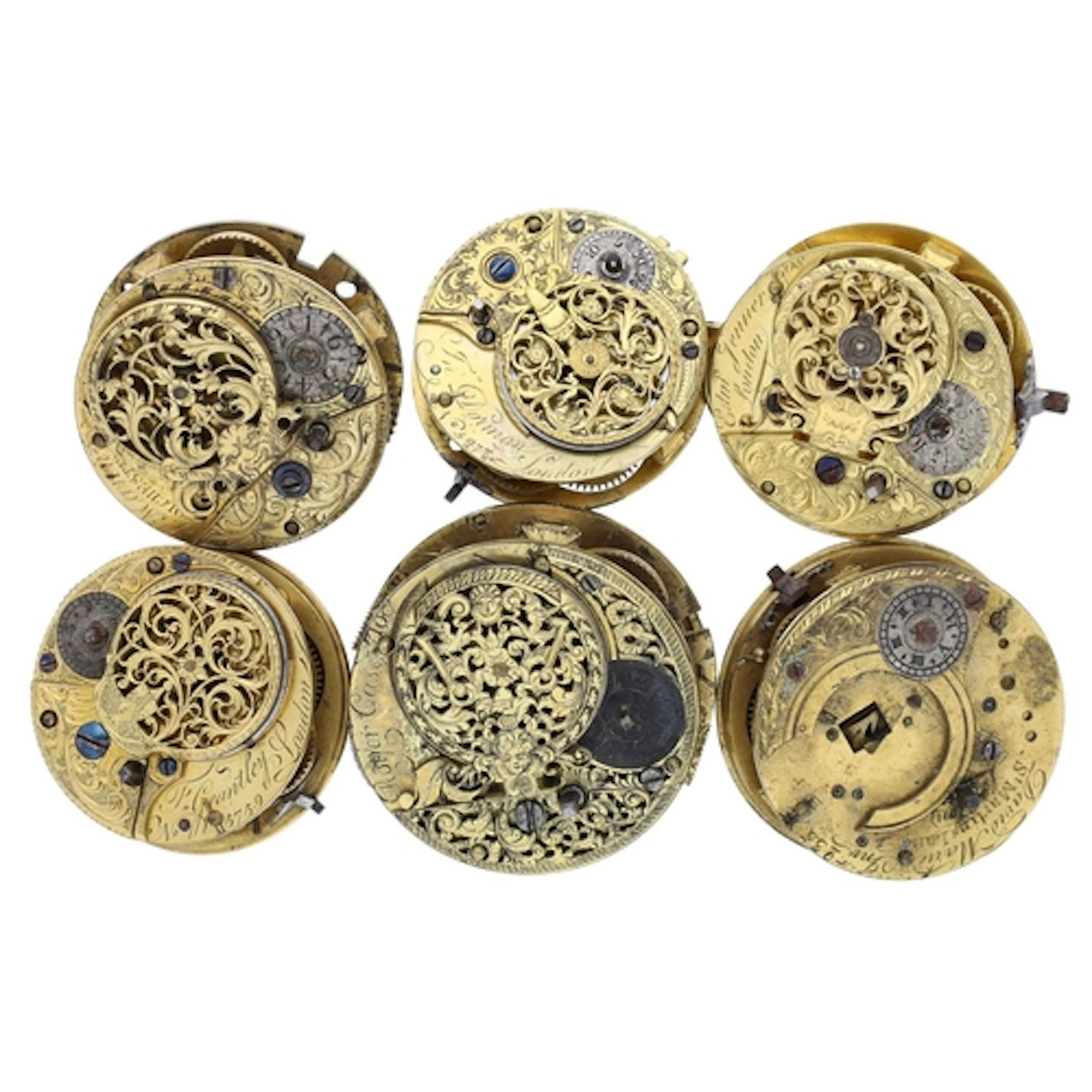 Six fusee verge pocket watch movements principally for repai...