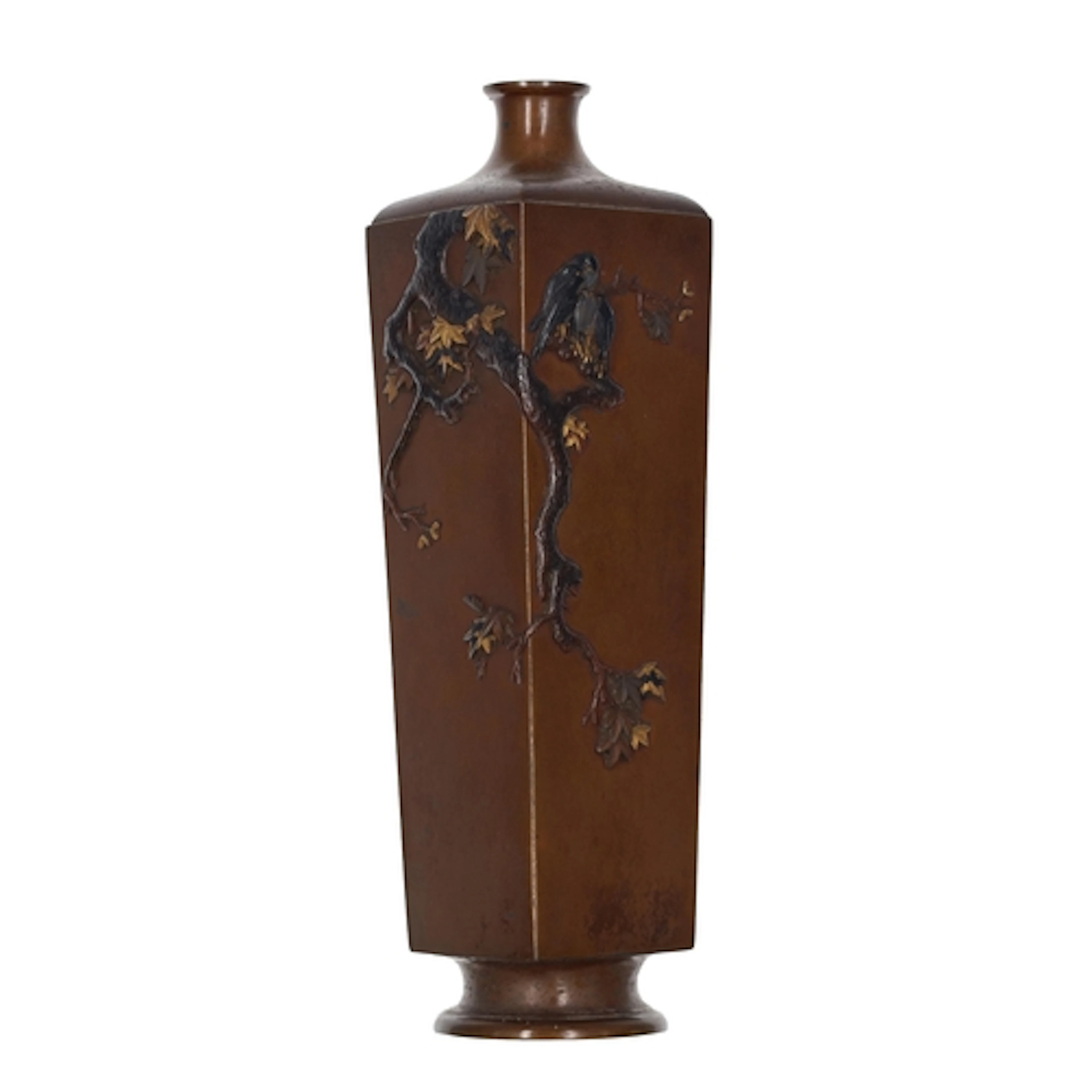 Japanese bronze vase, Meiji period, with applied decoration ...