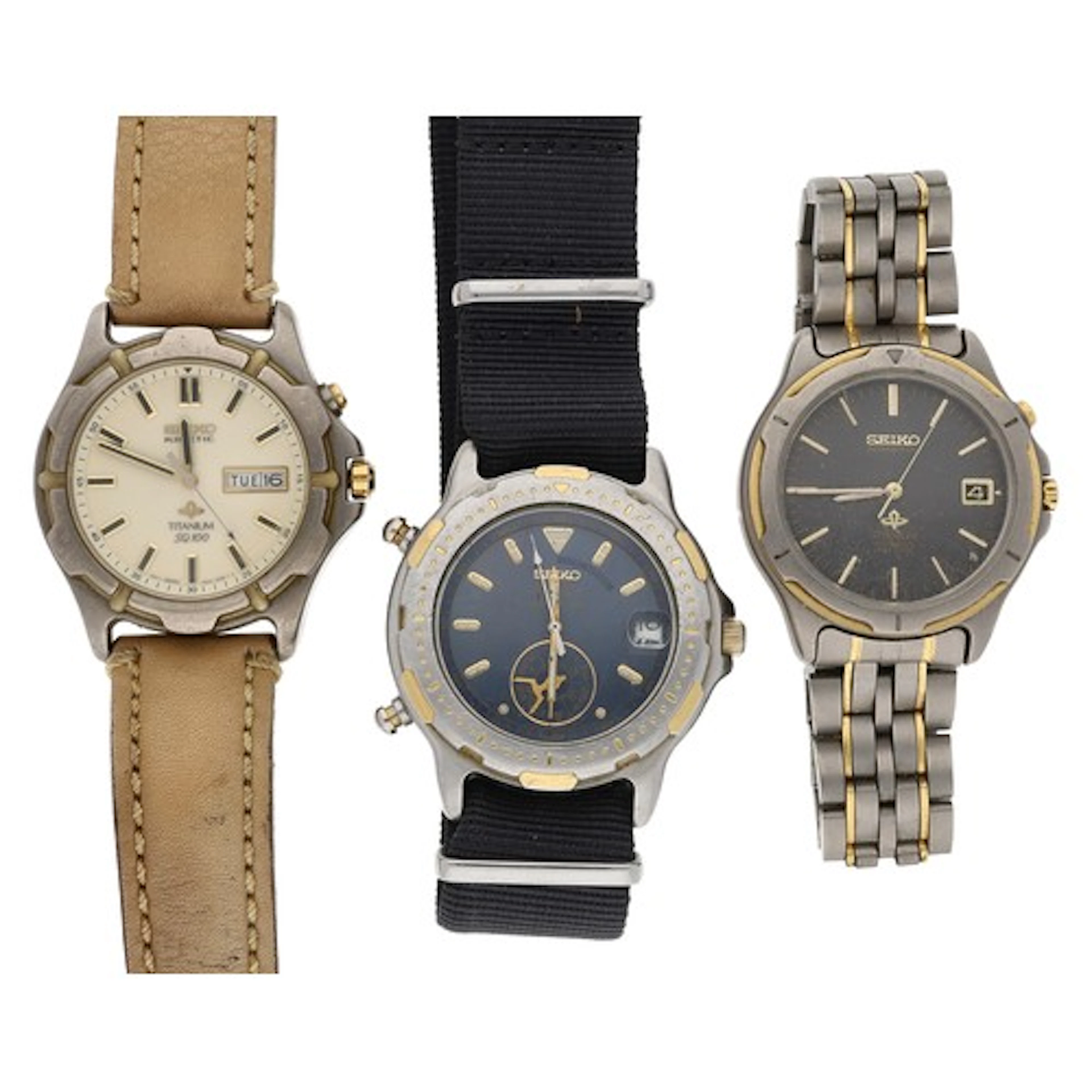 Two Seiko Kinetic Titanium SQ100 gentleman's wristwatches, r...