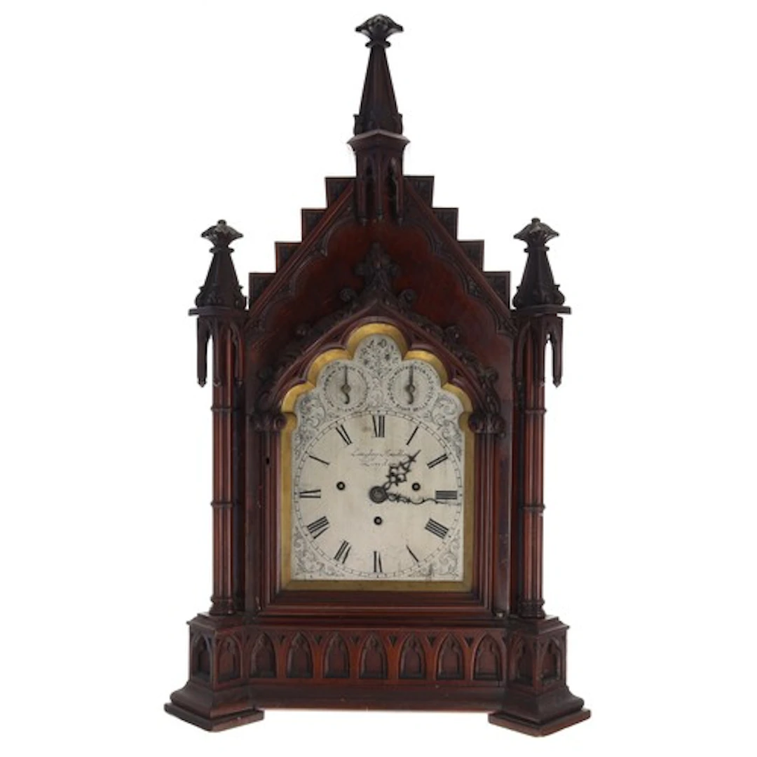 19th century mahogany triple fusee Gothic bracket clock, the...