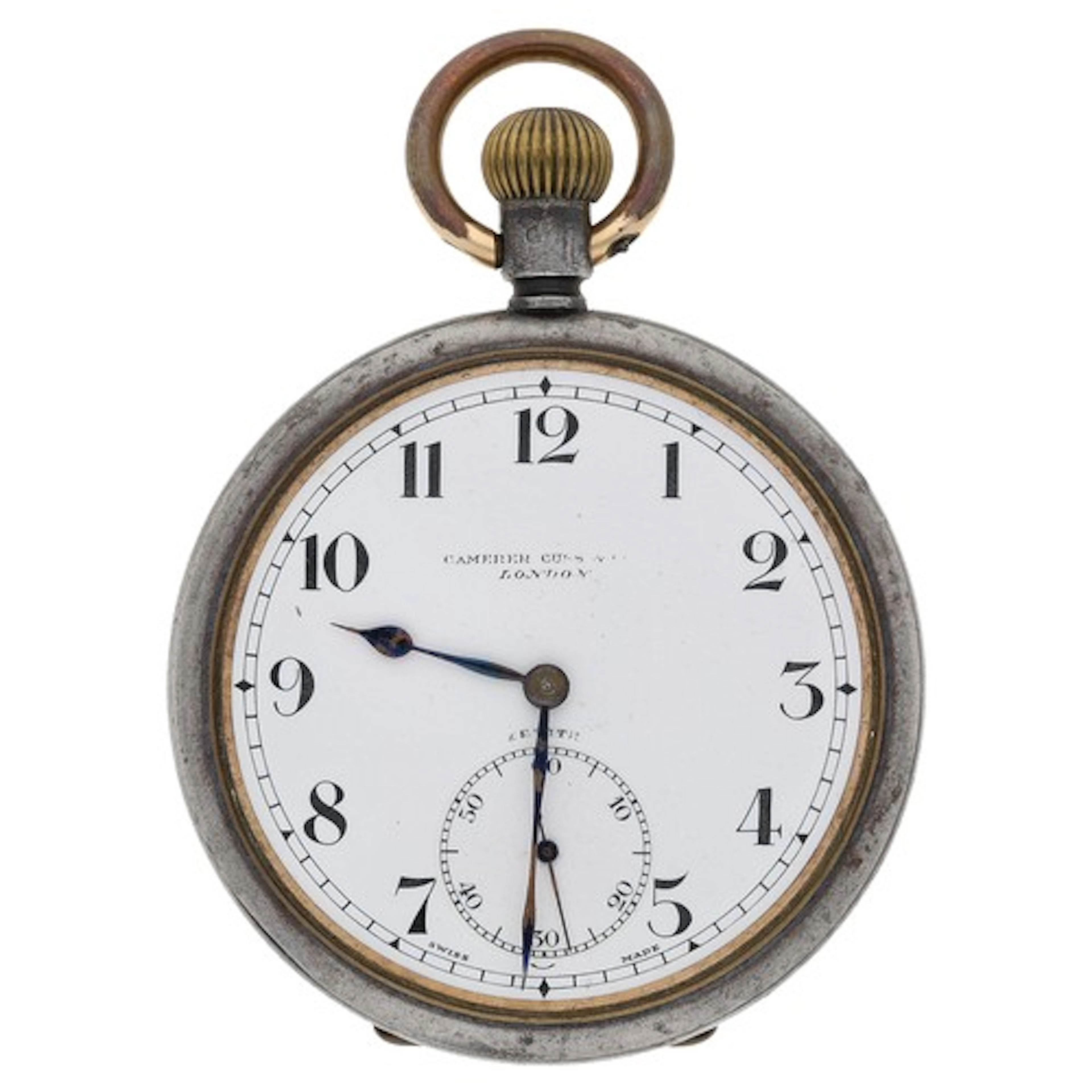Zenith gunmetal lever pocket watch, signed movement, no. 225...