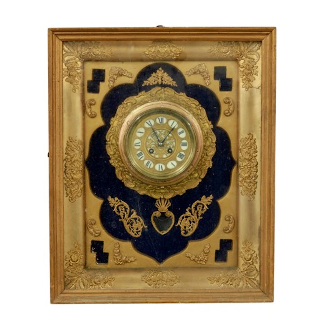 Mid 19th century Austrian giltwood gesso wall clock timepiec...