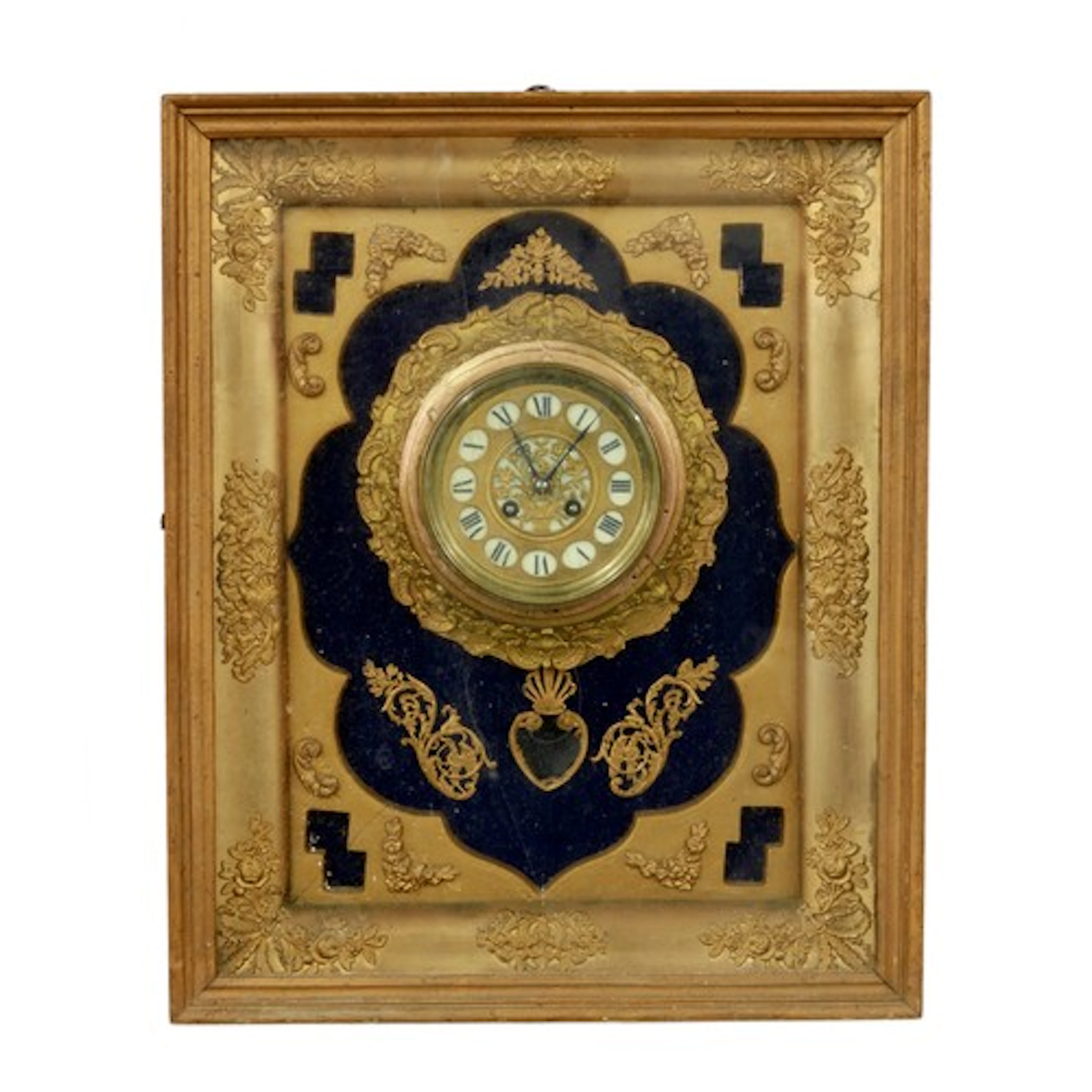 Mid 19th century Austrian giltwood gesso wall clock timepiec...