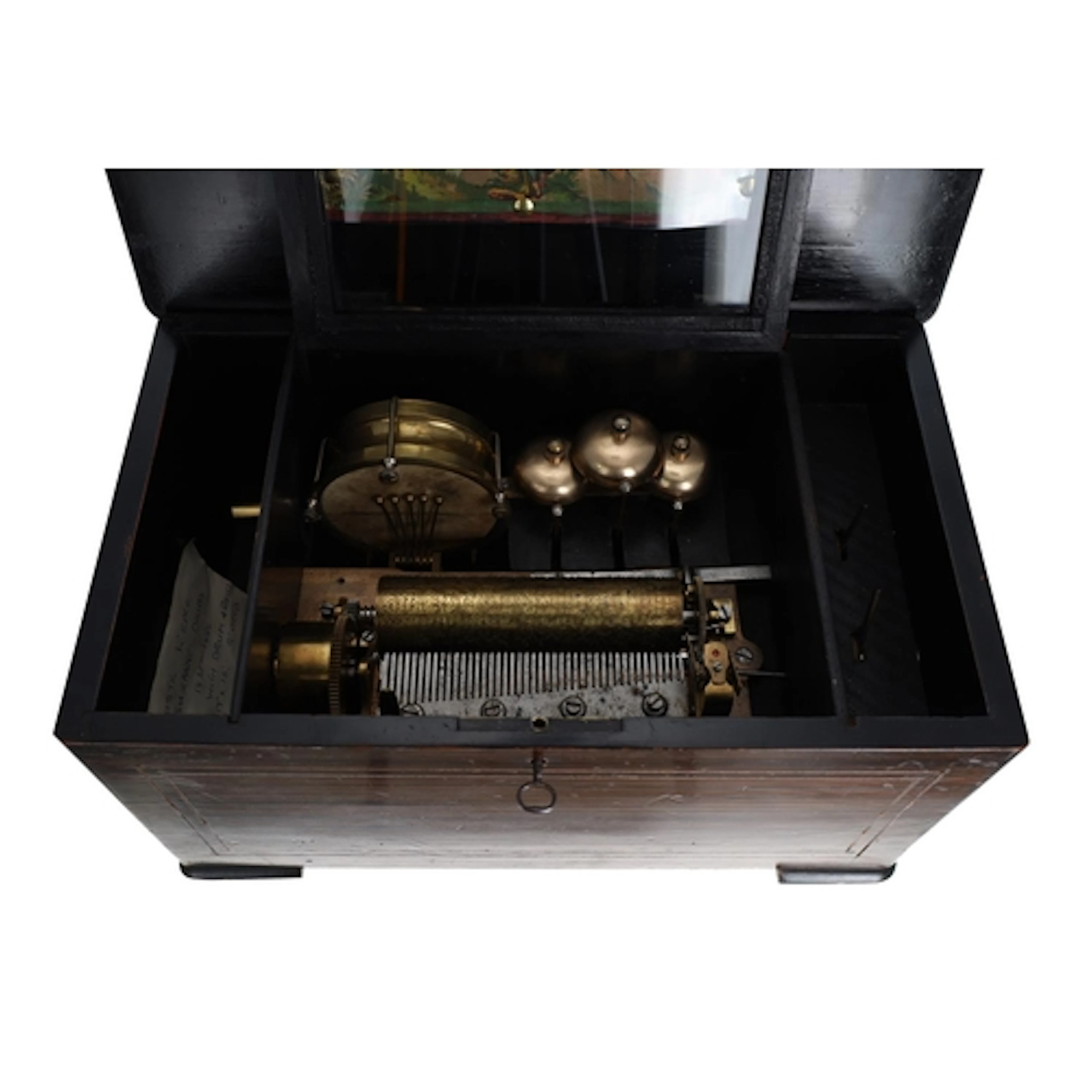 19th century Swiss cylinder music box, the lever wound movem...