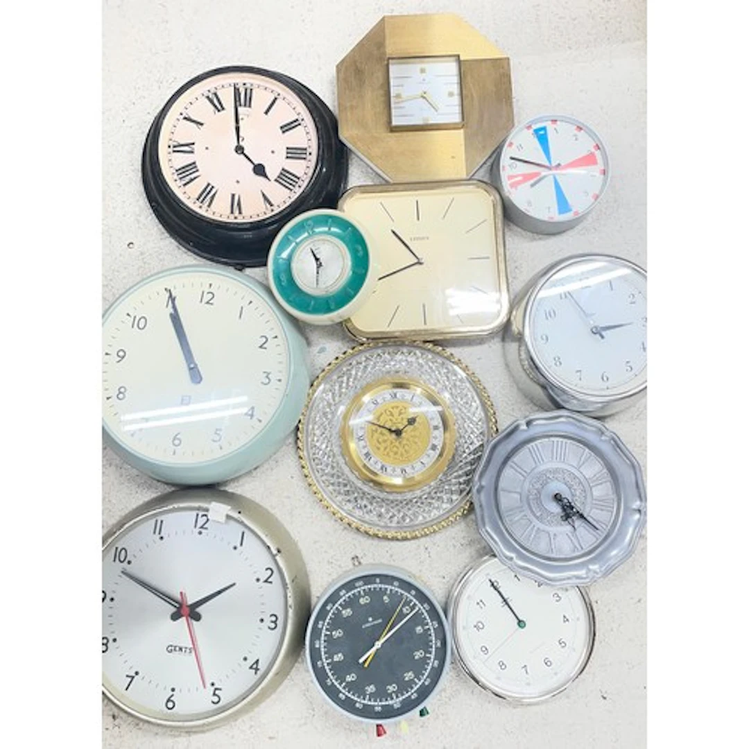 Group of assorted electric clock slave wall dials and quartz...