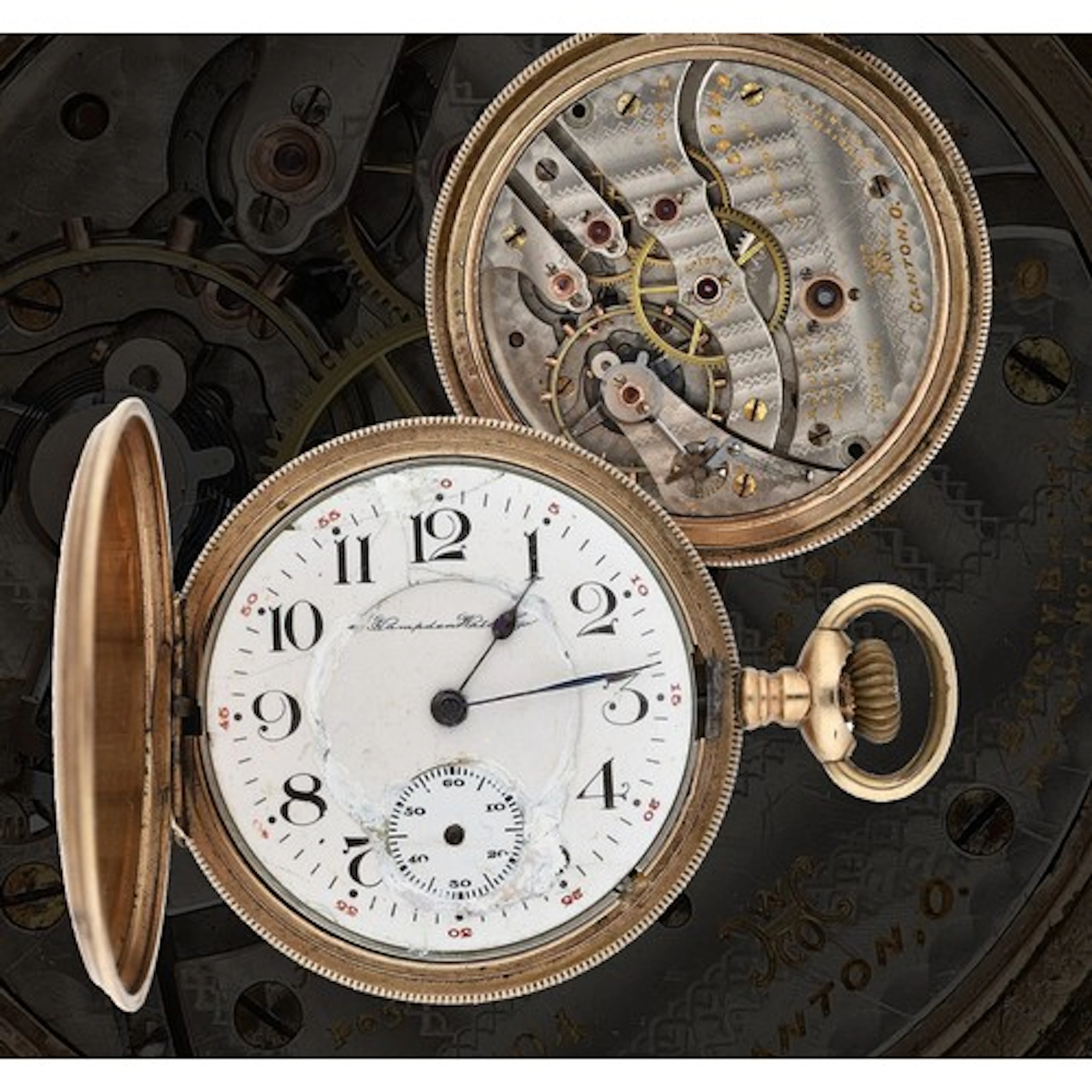 Hampden Watch Co. gold plated lever set hunter pocket watch,...