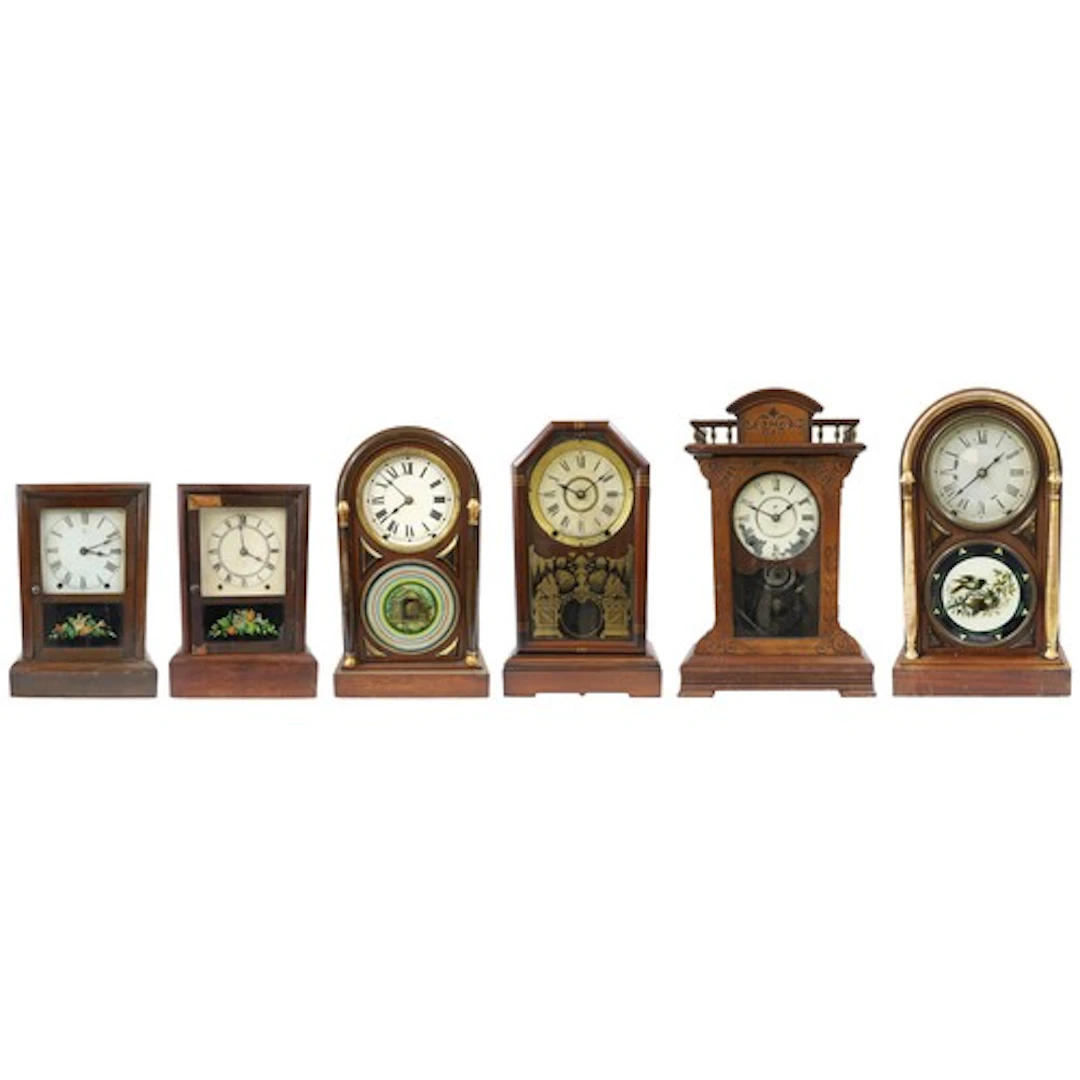 Six Seth Thomas American mantel clocks, the tallest 20.5" hi...