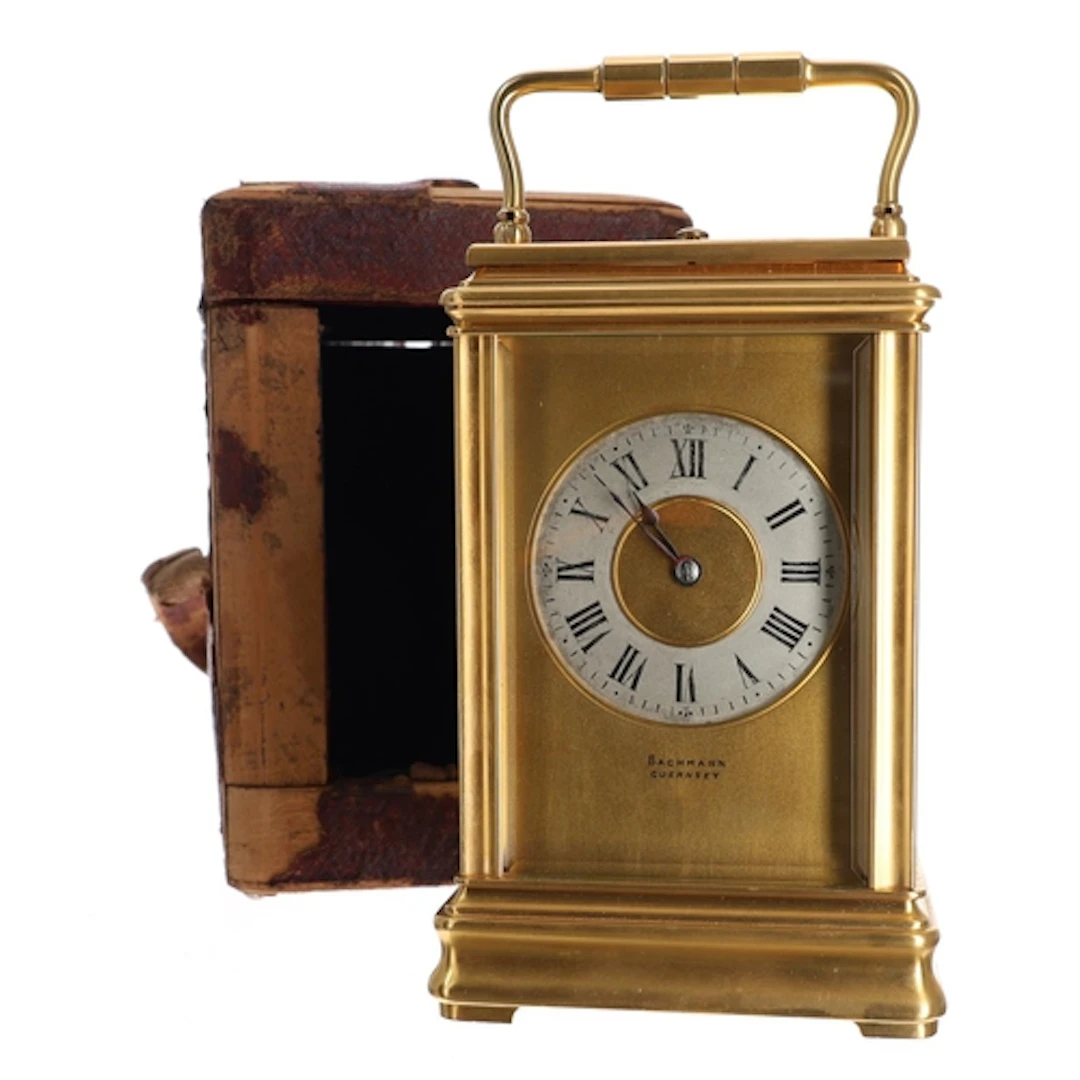 French late 19th century repeating gilt-brass carriage clock...