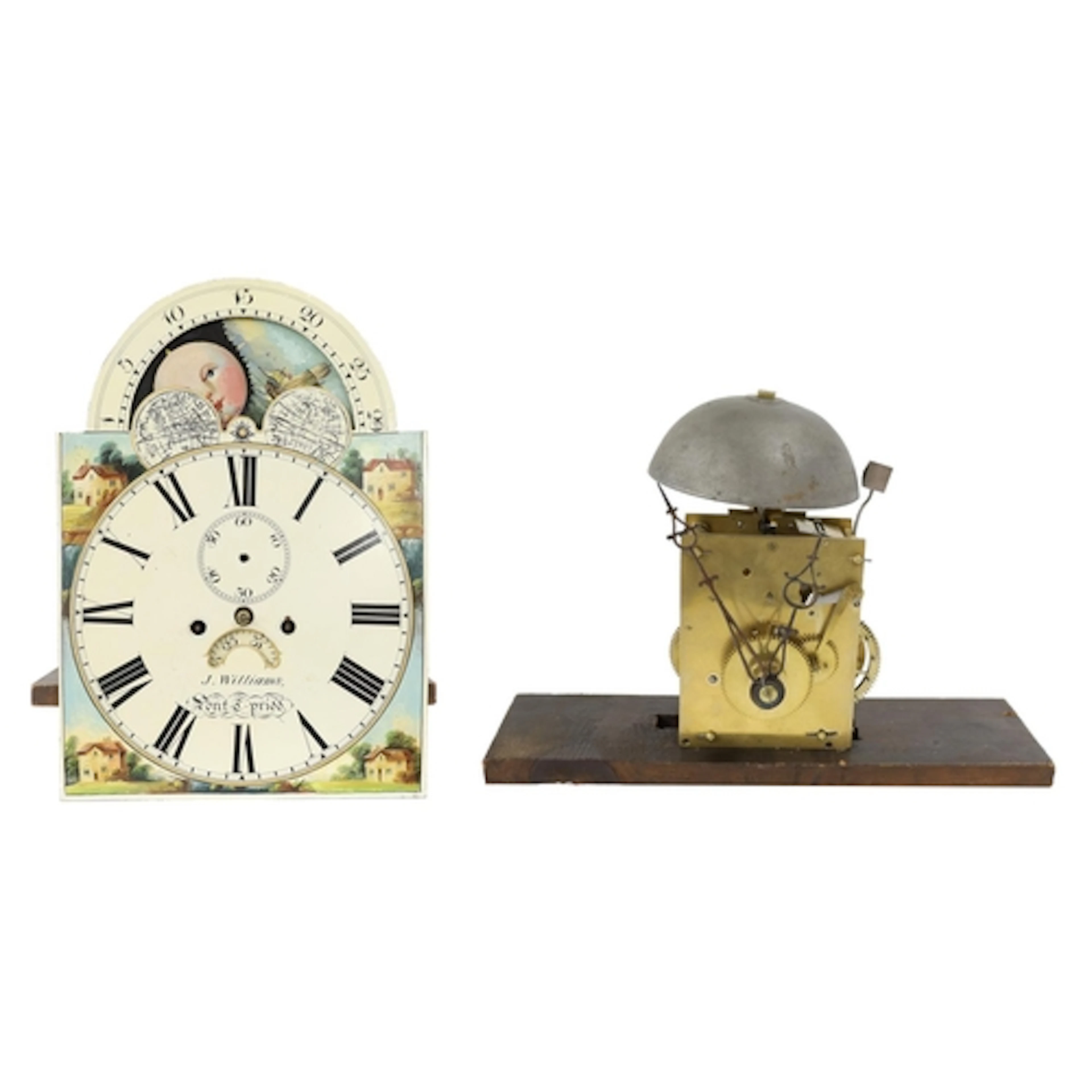 Welsh 19th century eight-day longcase clock movement, the 13...