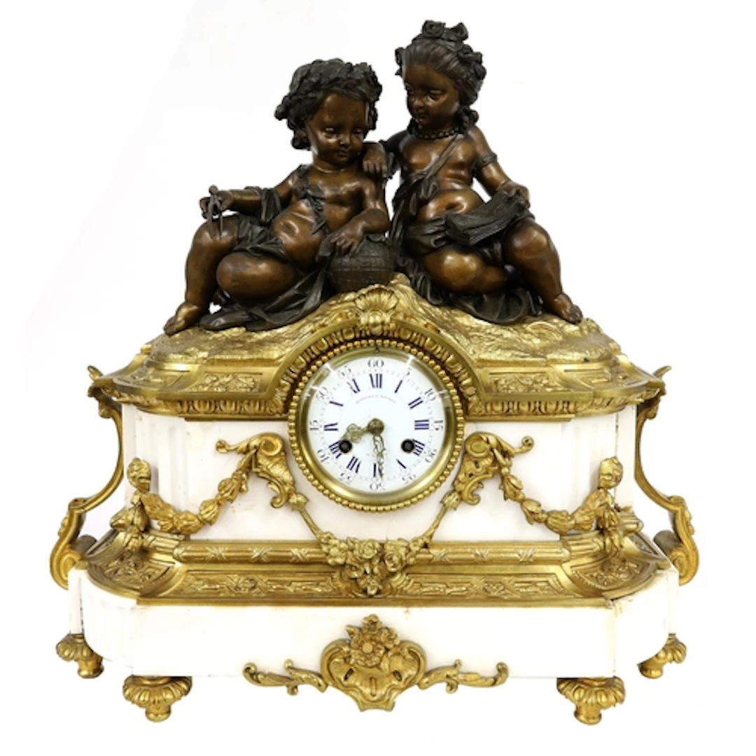 19th century French white marble and ormolu mantel clock in ...