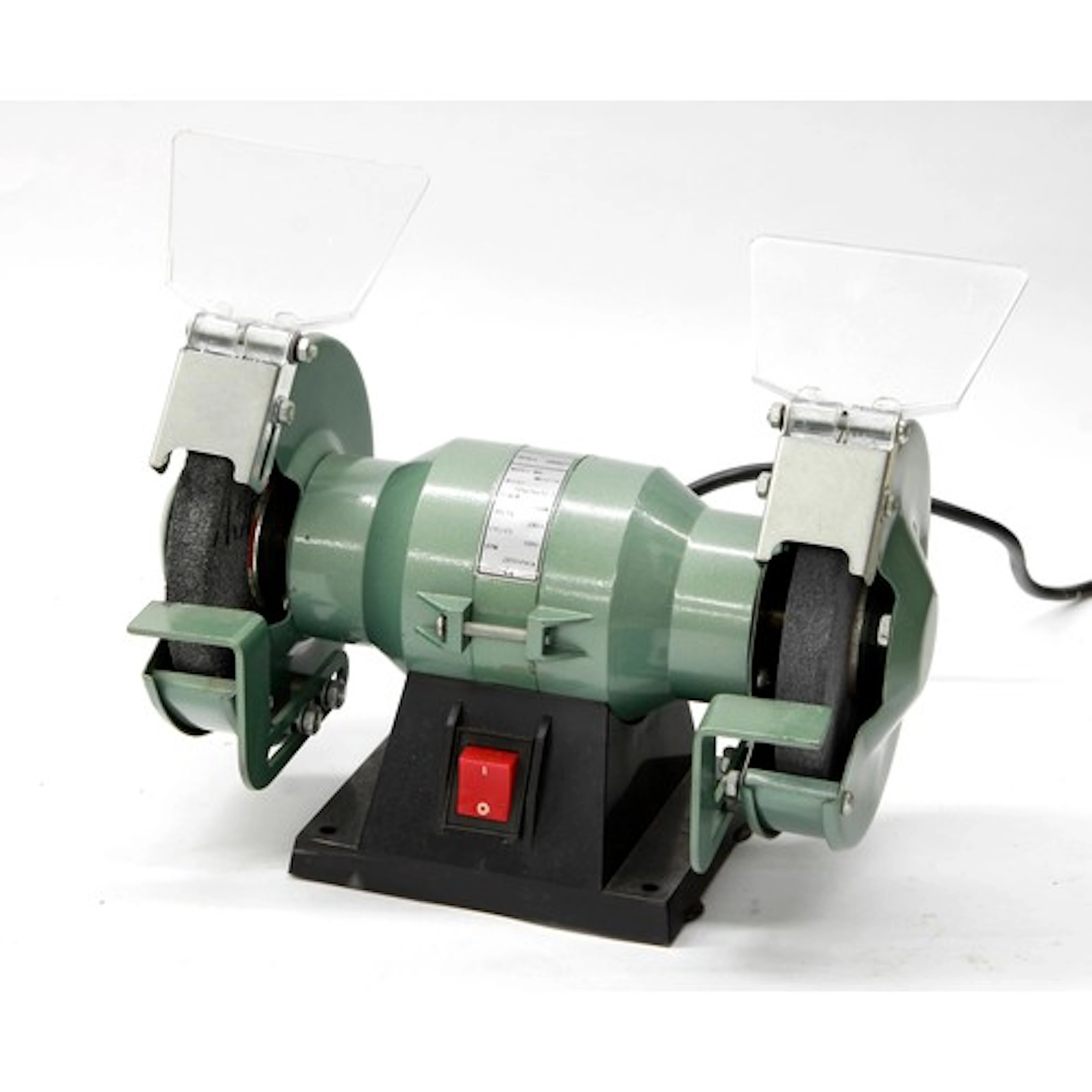 Small bench-top grinder fitted with rough and smooth grit gr...