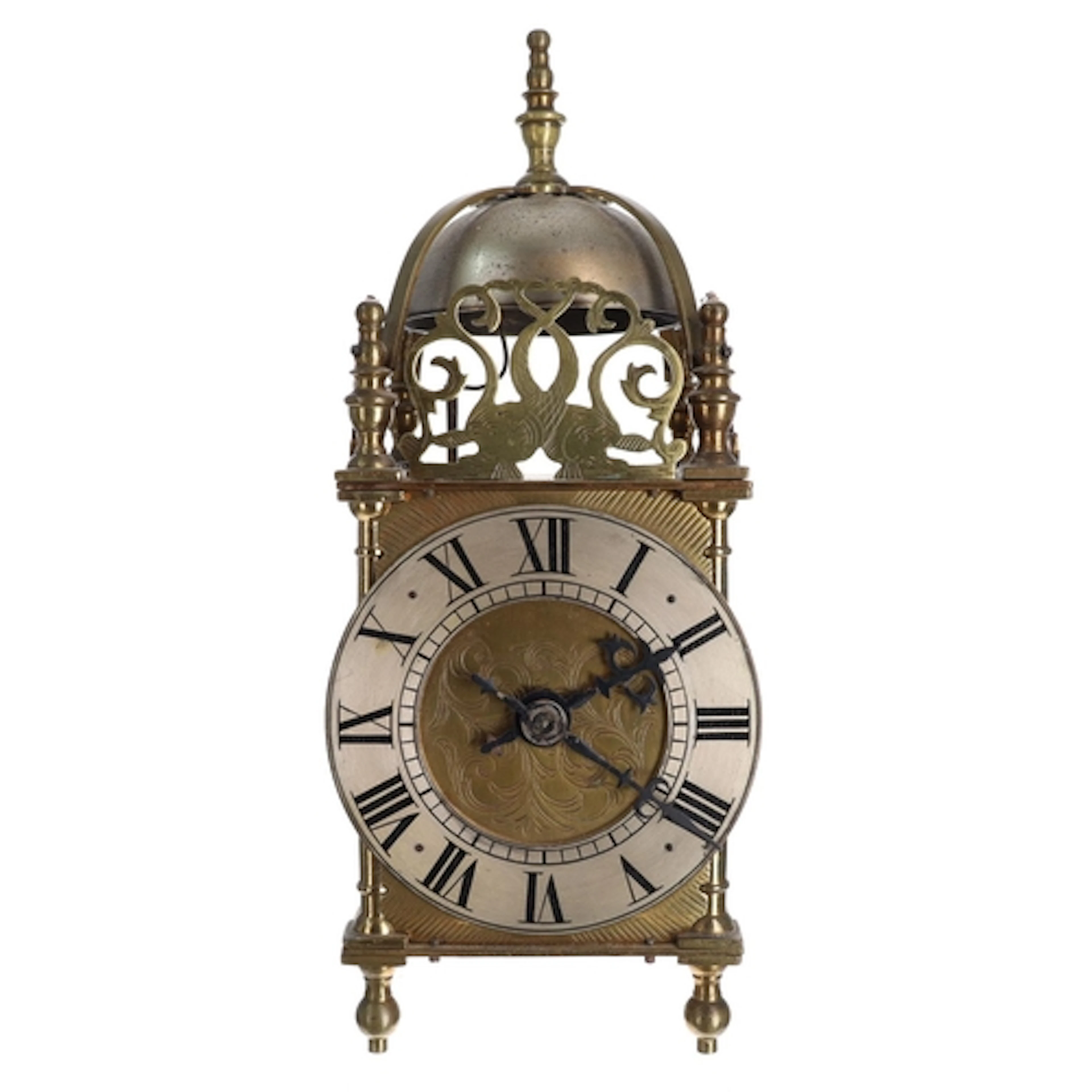 Small 17th century style brass lantern clock, 4” Roman numer...