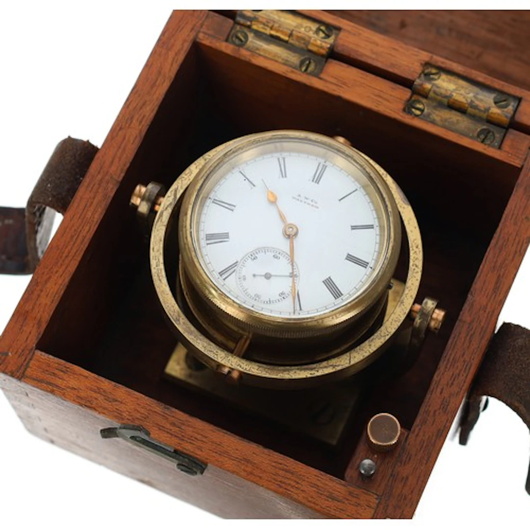 American Waltham deck style watch in a square box, Roman num...