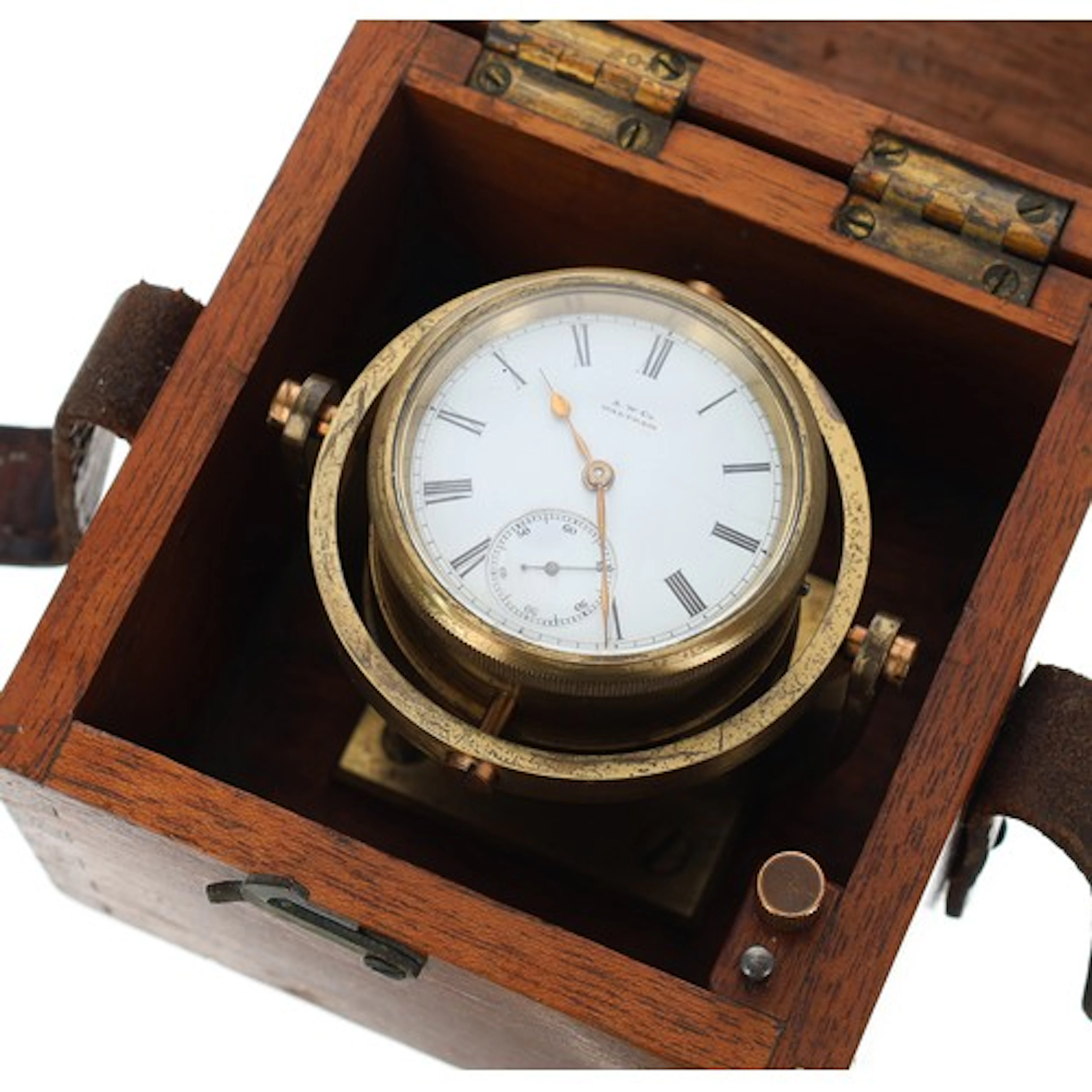 American Waltham deck style watch in a square box, Roman num...