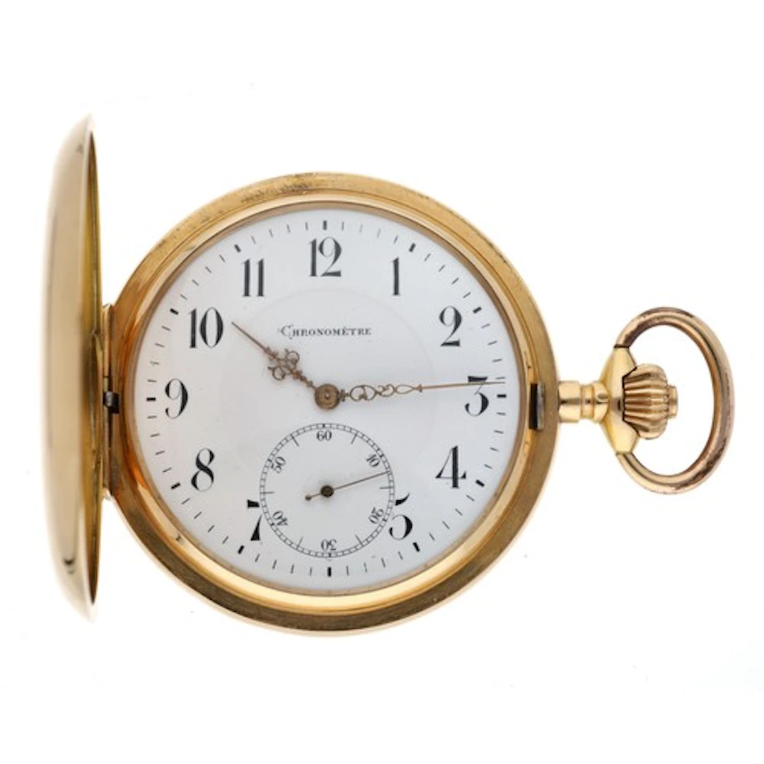 French 18ct Chronometre hunter pocket watch, the movement in...