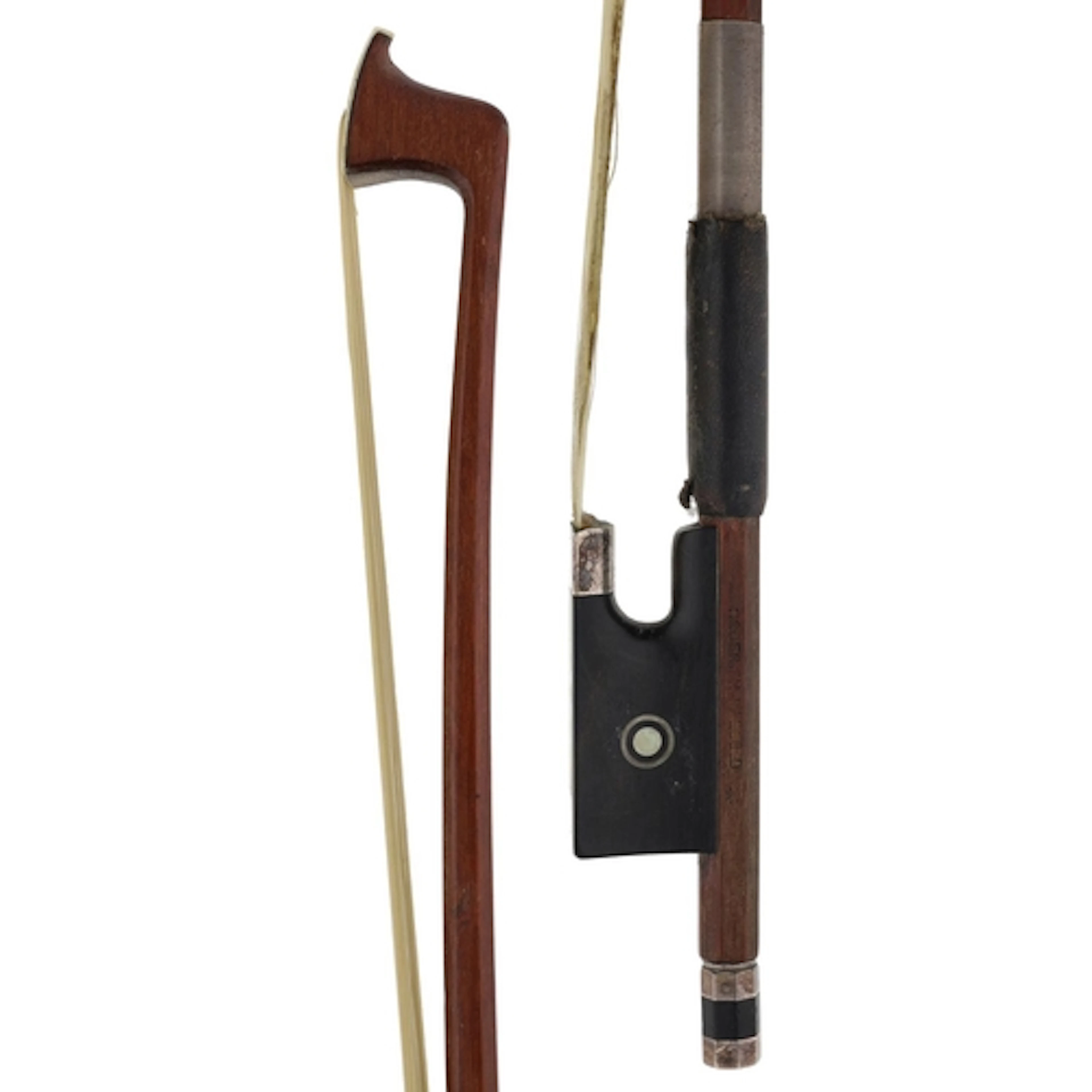 German silver mounted violin bow by and stamped Roderich Pae...
