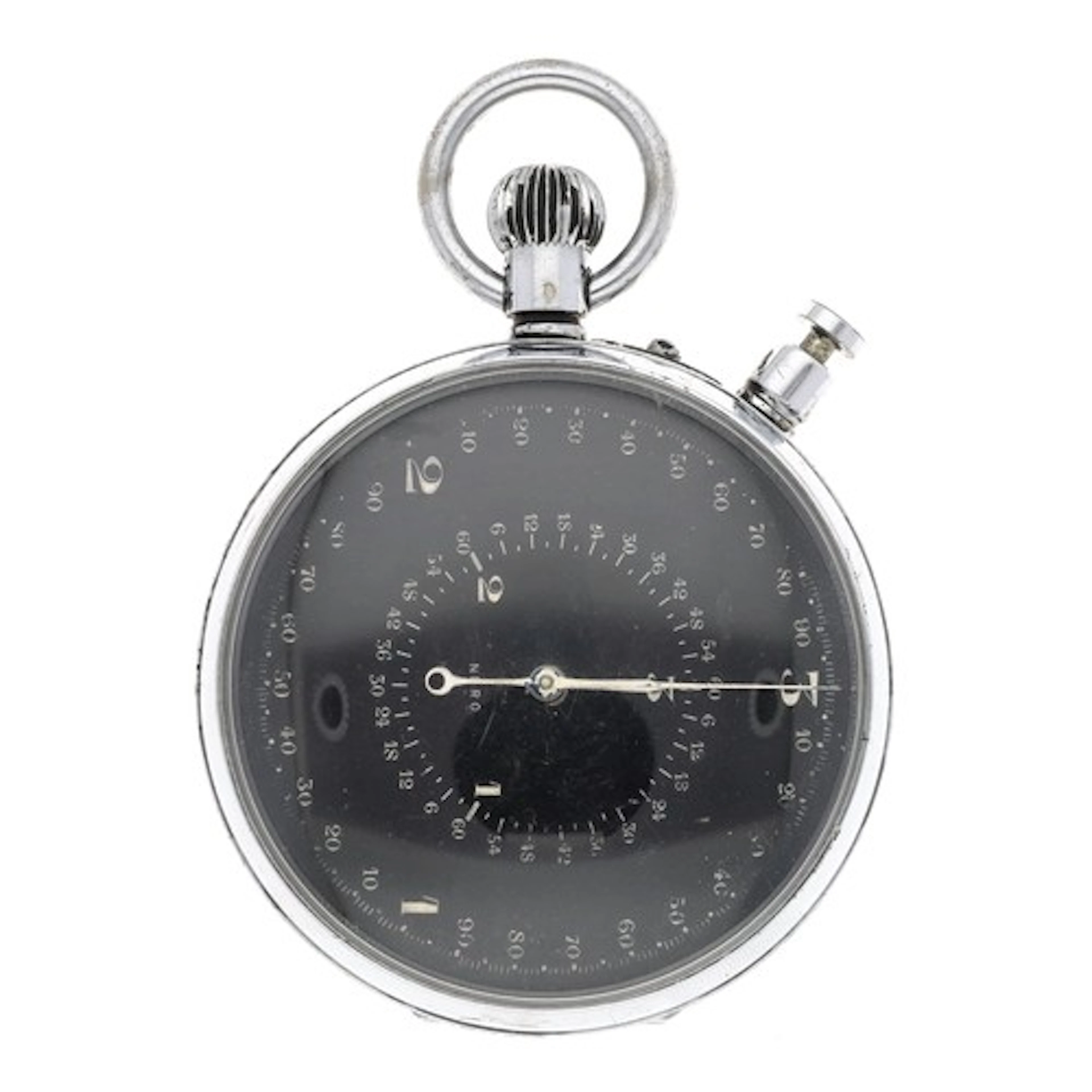 Large Nero chrome cased pocket timer, signed black dial, the...