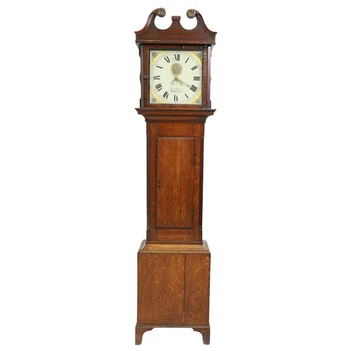 Georgian oak and mahogany thirty hour longcase clock, the 12...