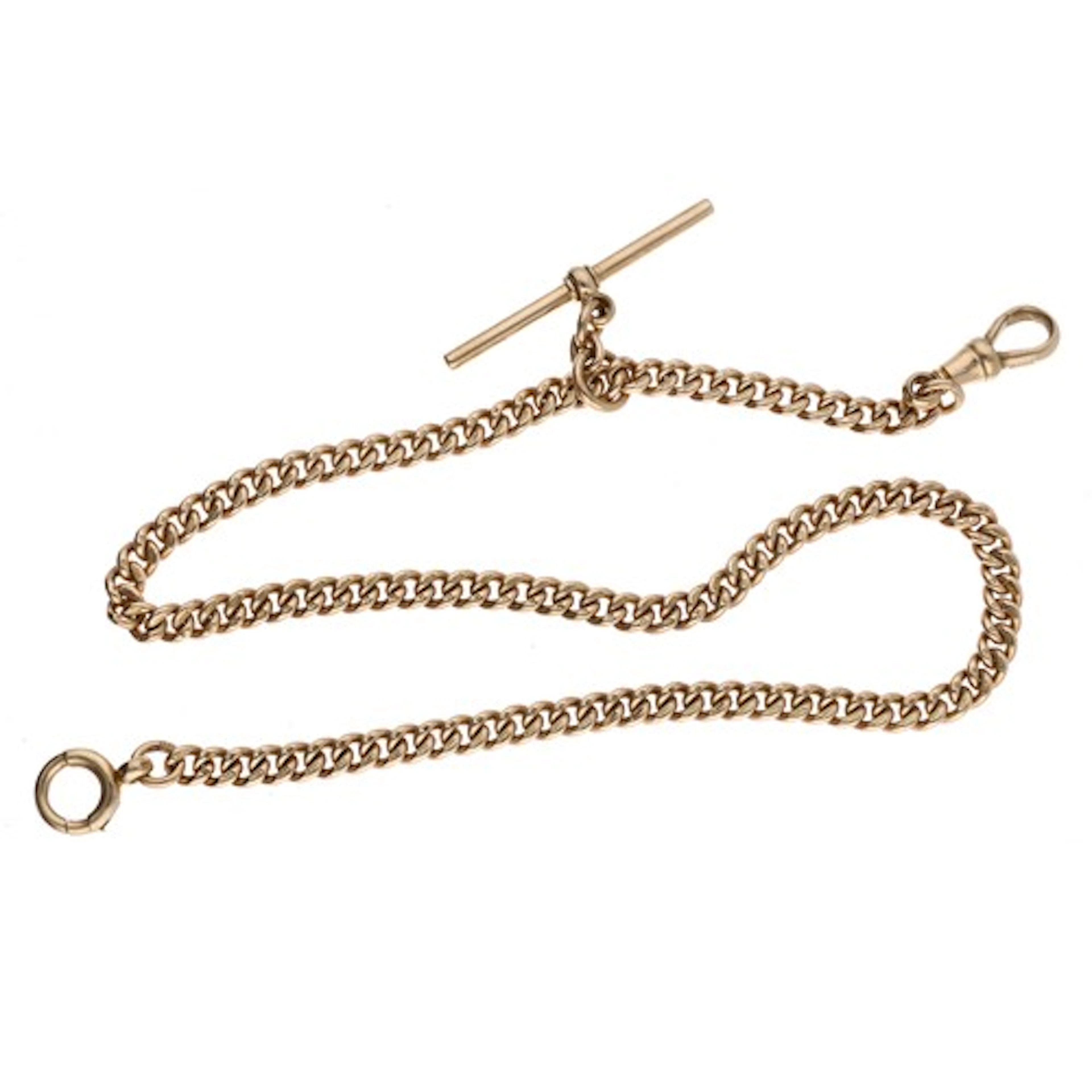 Good 9ct watch Albert chain with T-bar, each link hallmarked...