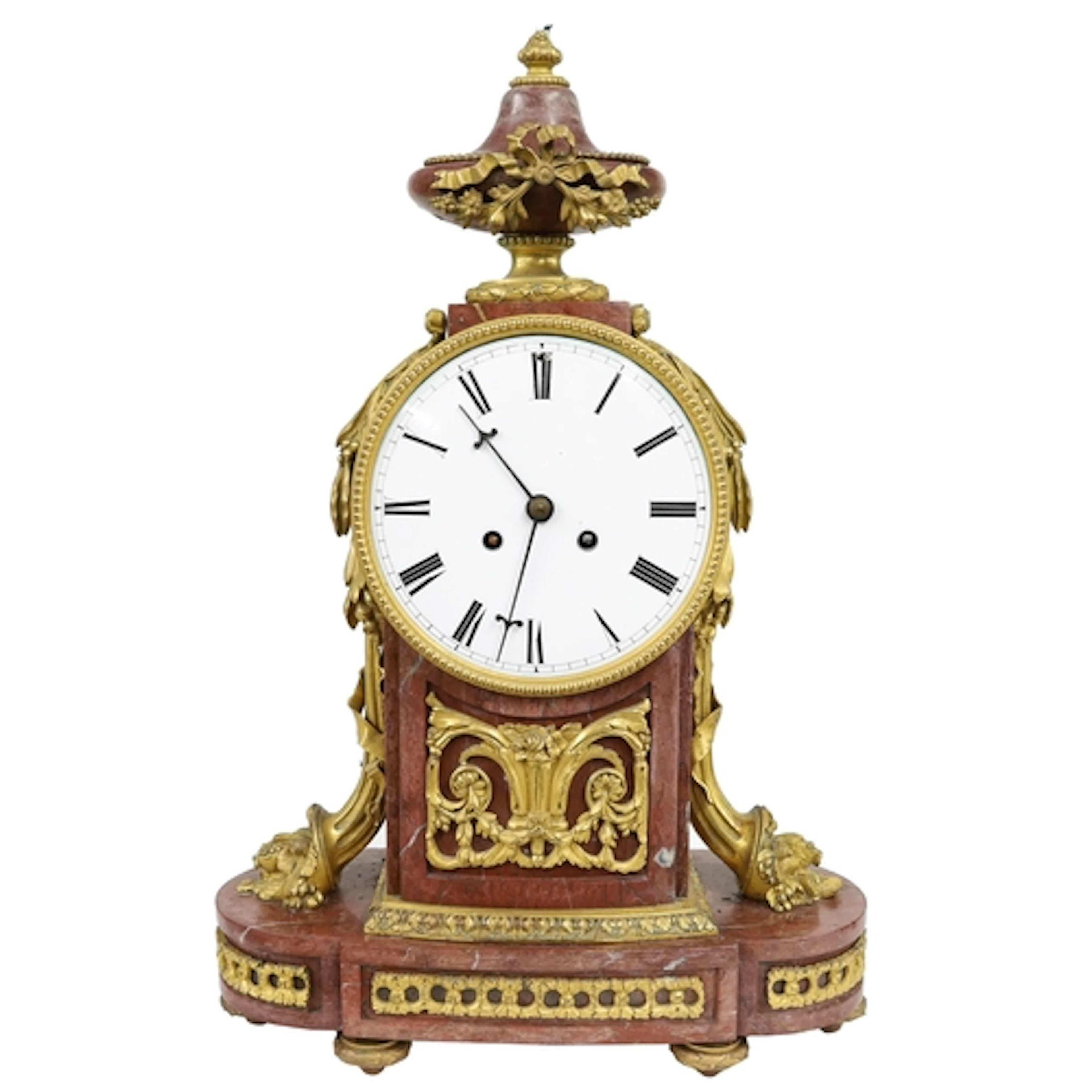 Late 19th century French rouge marble and ormolu mantel cloc...