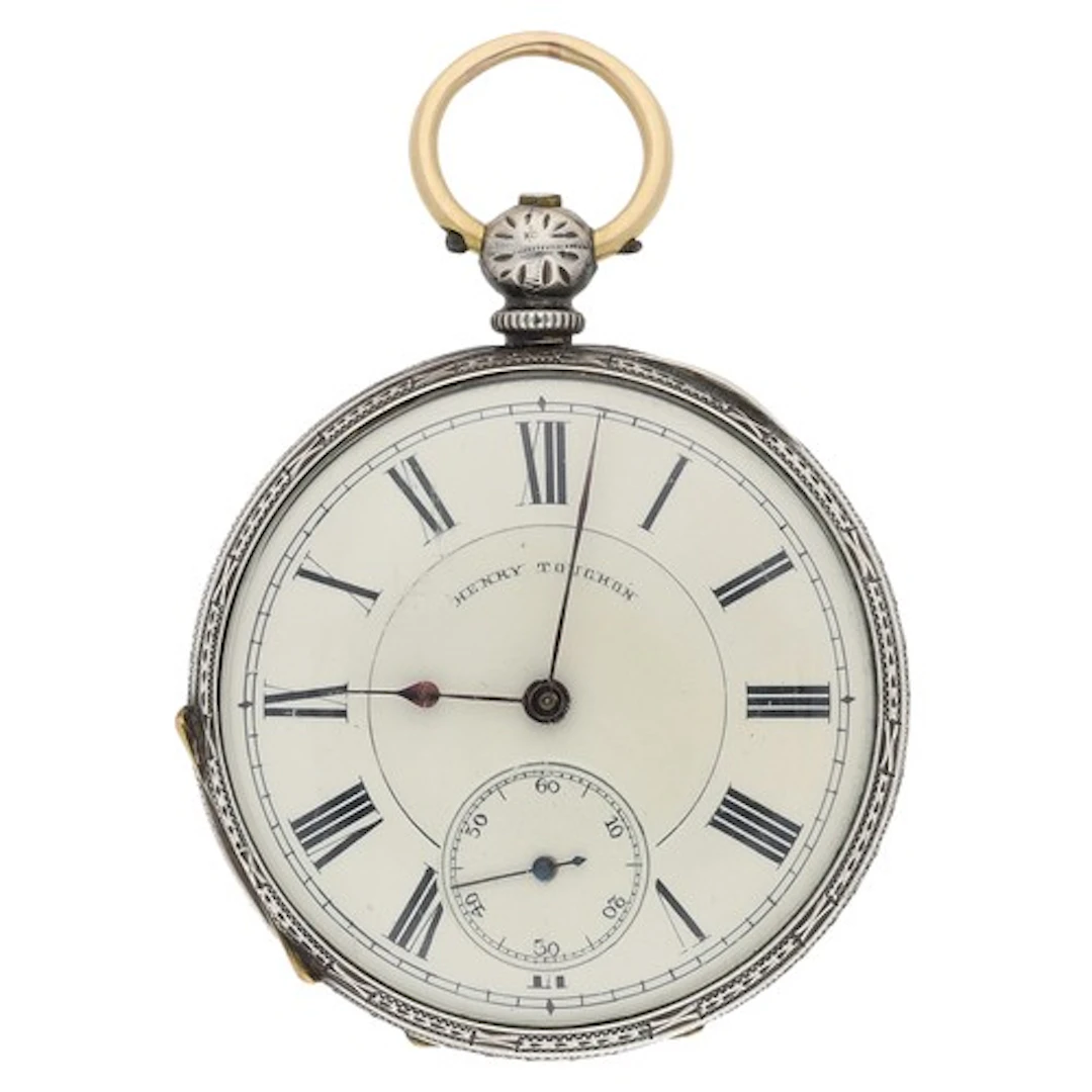 Small silver cylinder pocket watch, unsigned frosted three q...