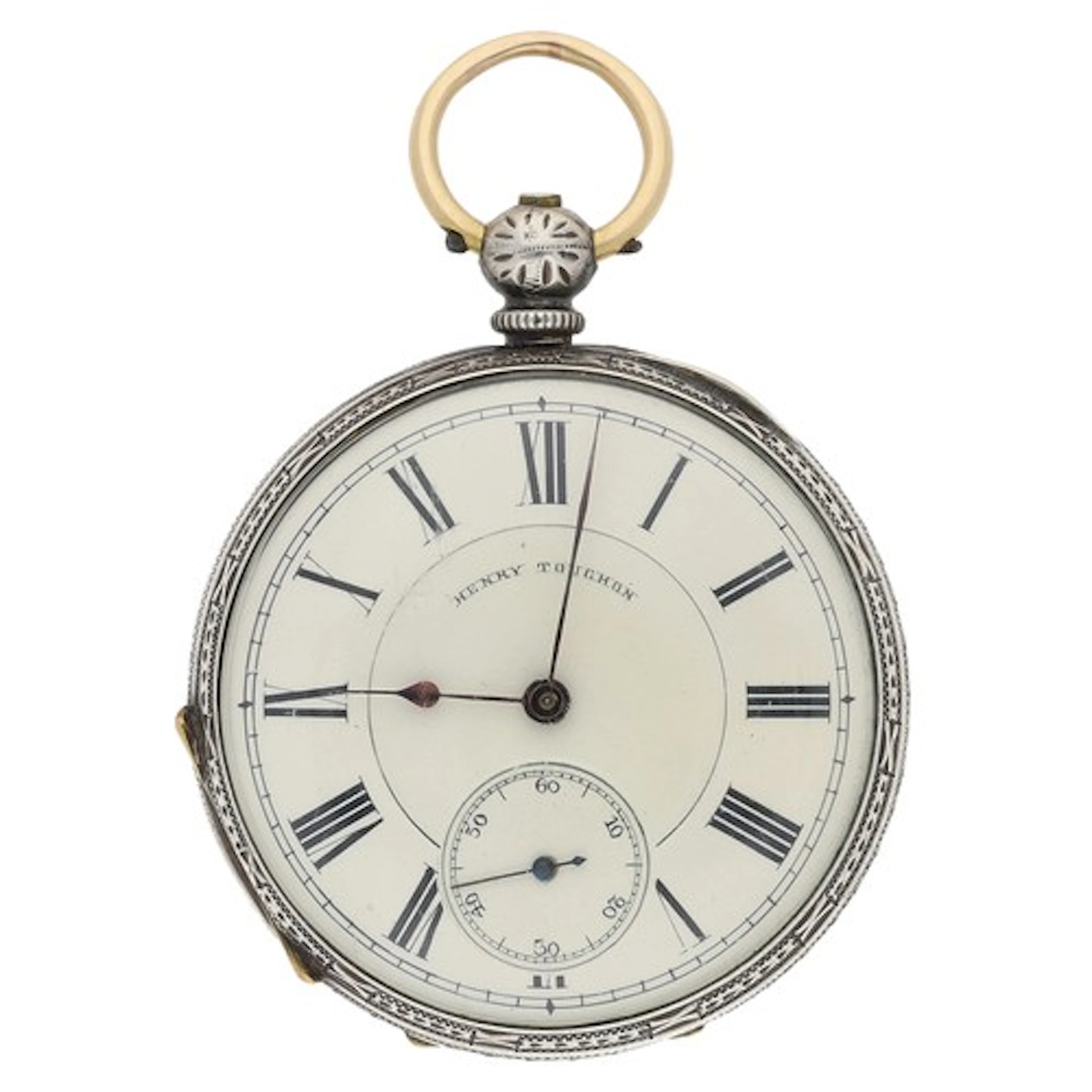 Small silver cylinder pocket watch, unsigned frosted three q...