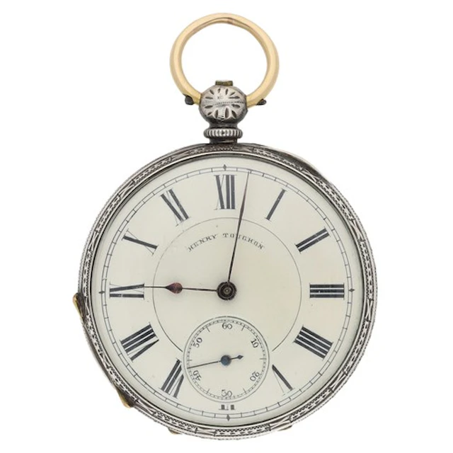 Small silver cylinder pocket watch, unsigned frosted three q...