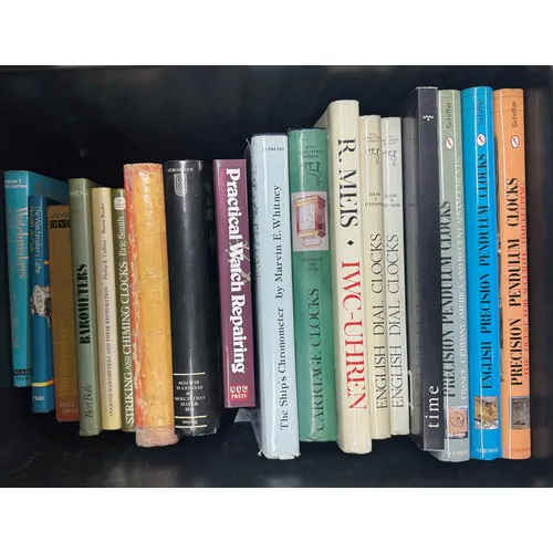 Box containing books assorted clock reference books to inclu...