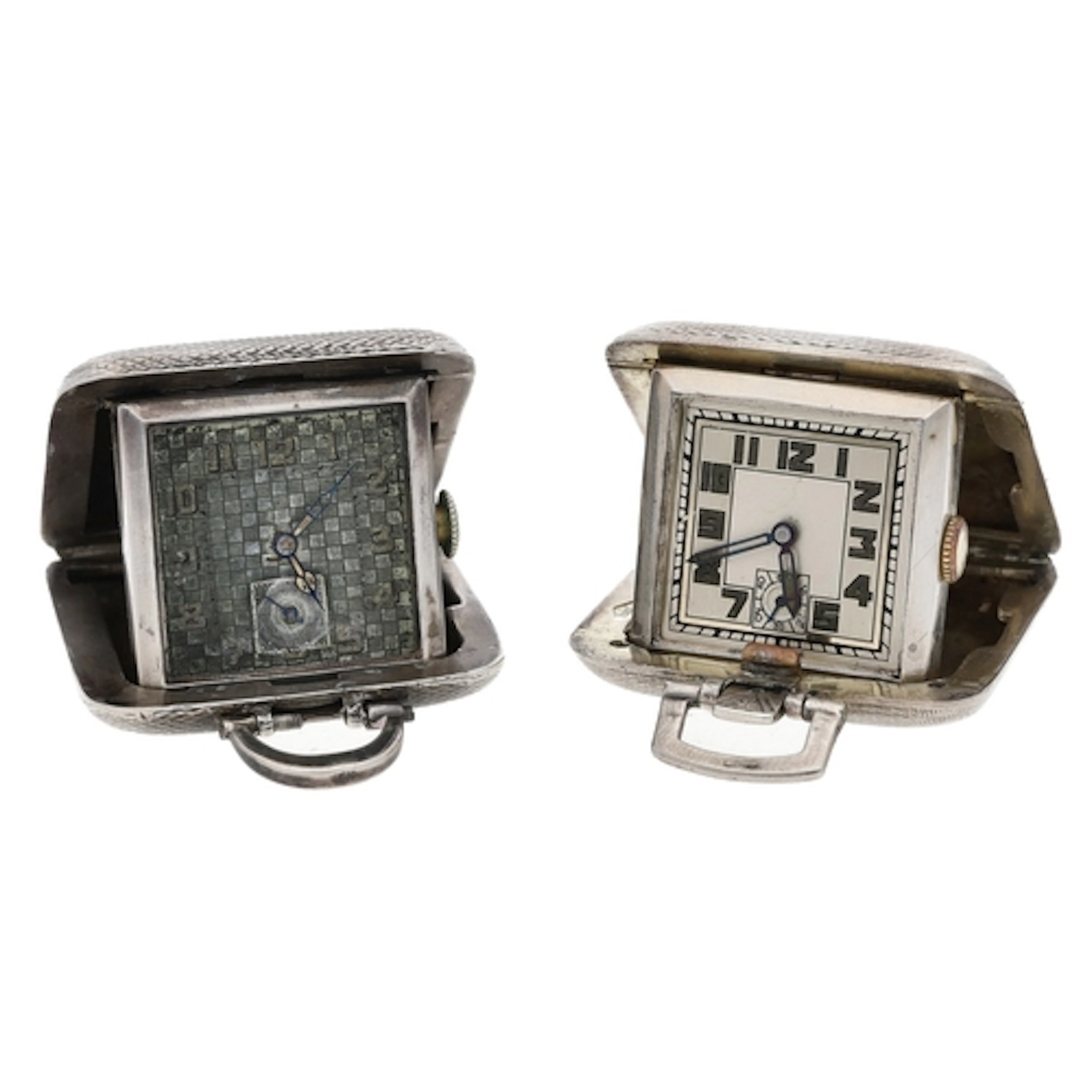 Silver engine turned purse watch, 38mm (lacking glass); toge...