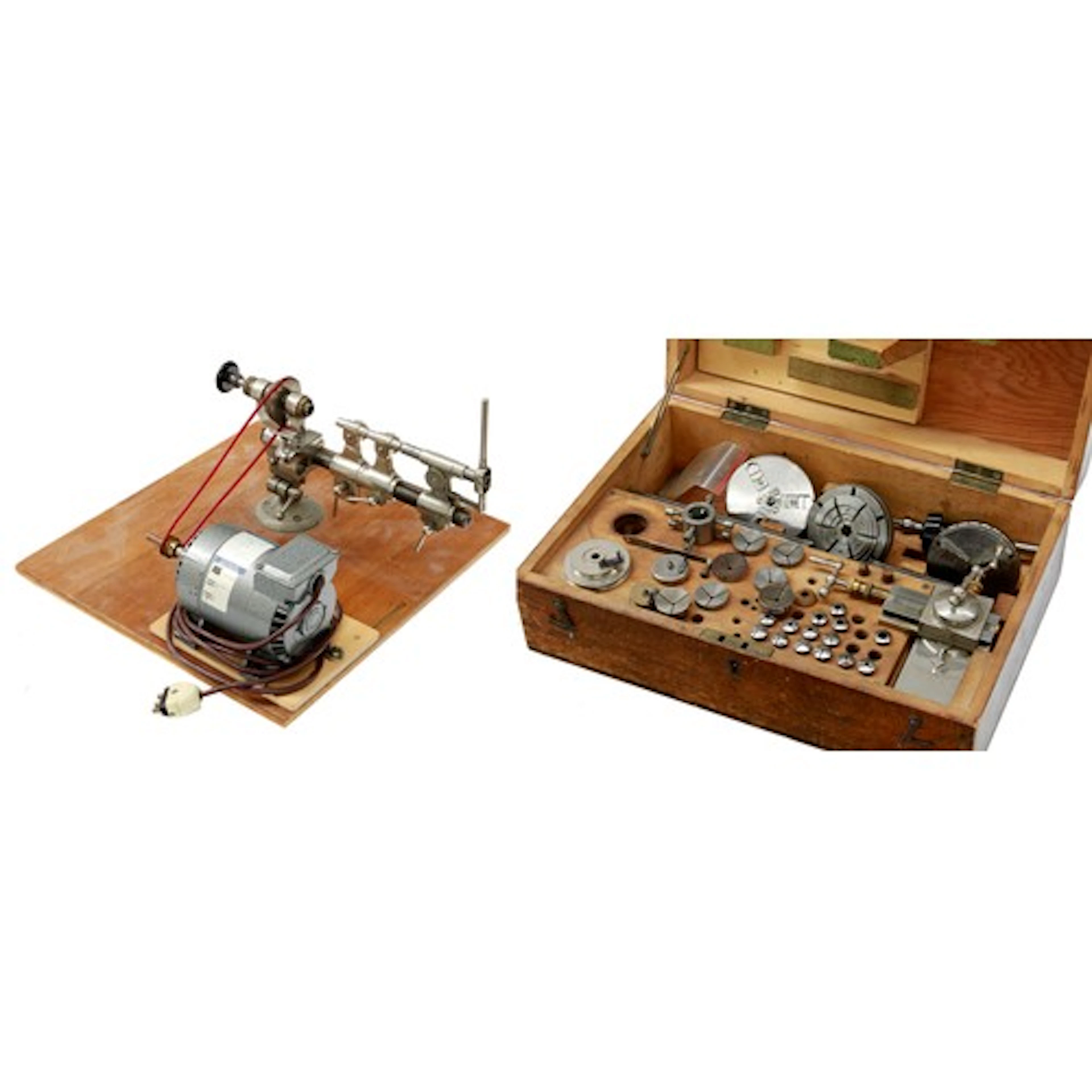 Watchmakers 8mm lathe on wooden base with Parvalux motor, wi...