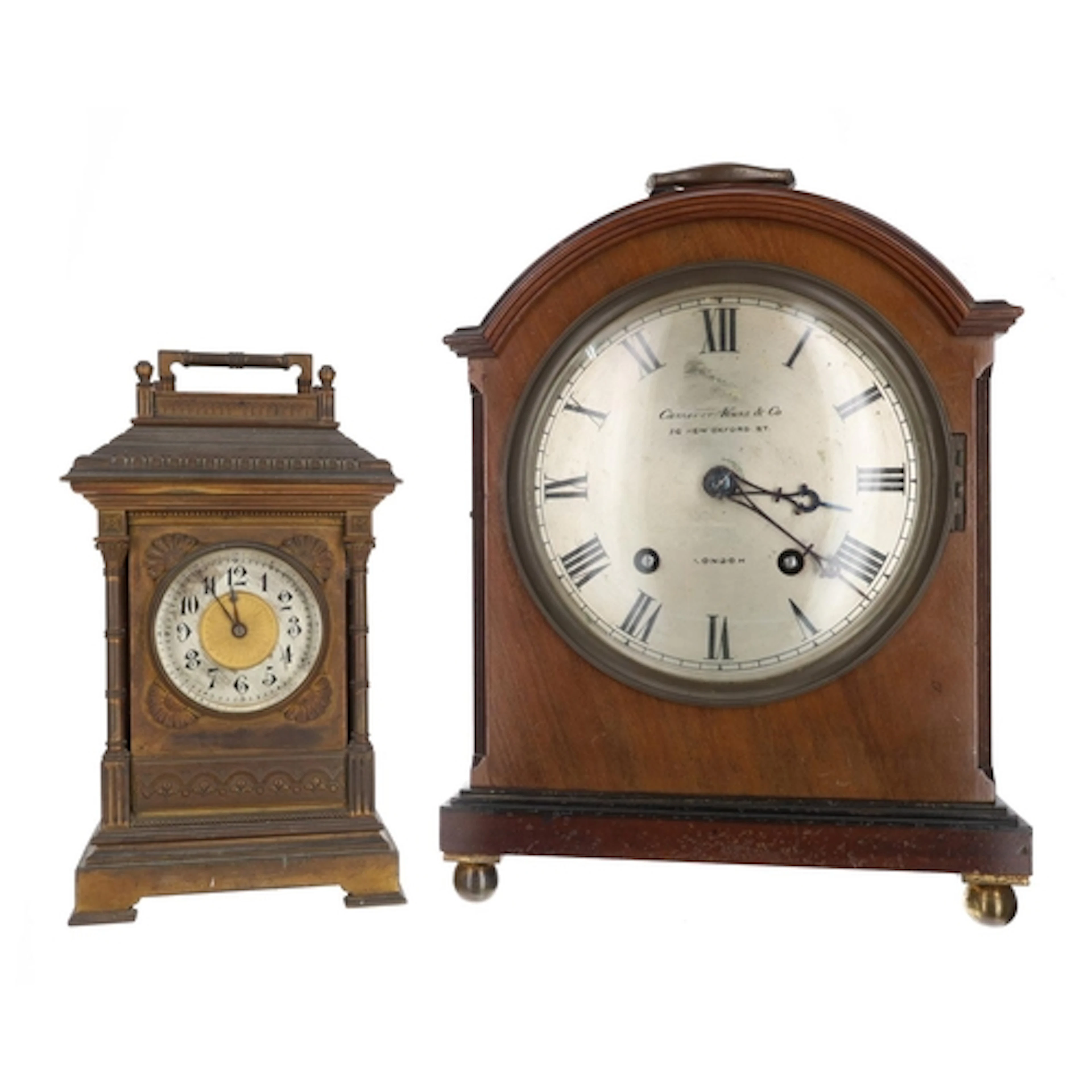 Winterhalder & Hofmeier mahogany arch top bracket clock,...