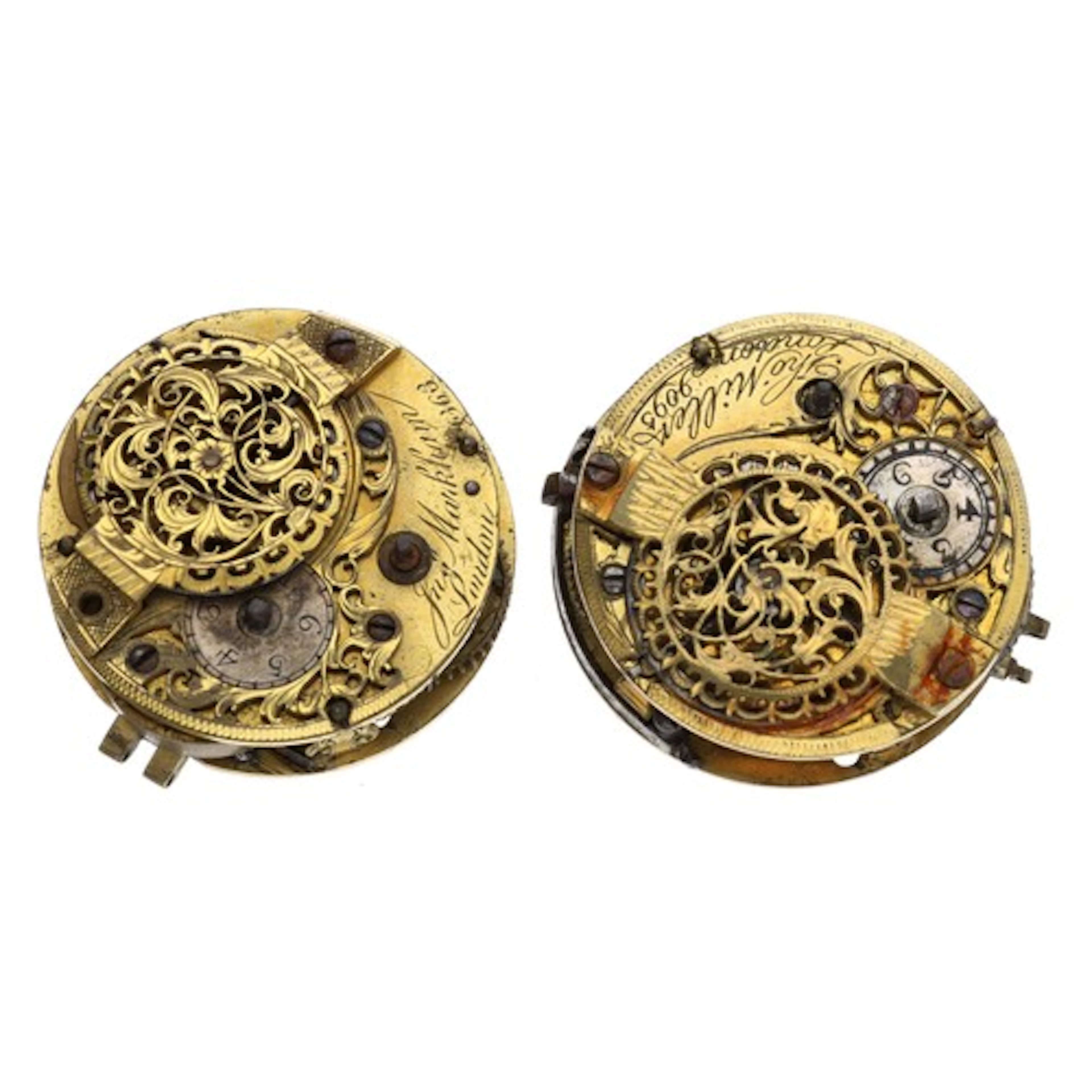 Two 18th century fusee verge pocket watch movements for repa...