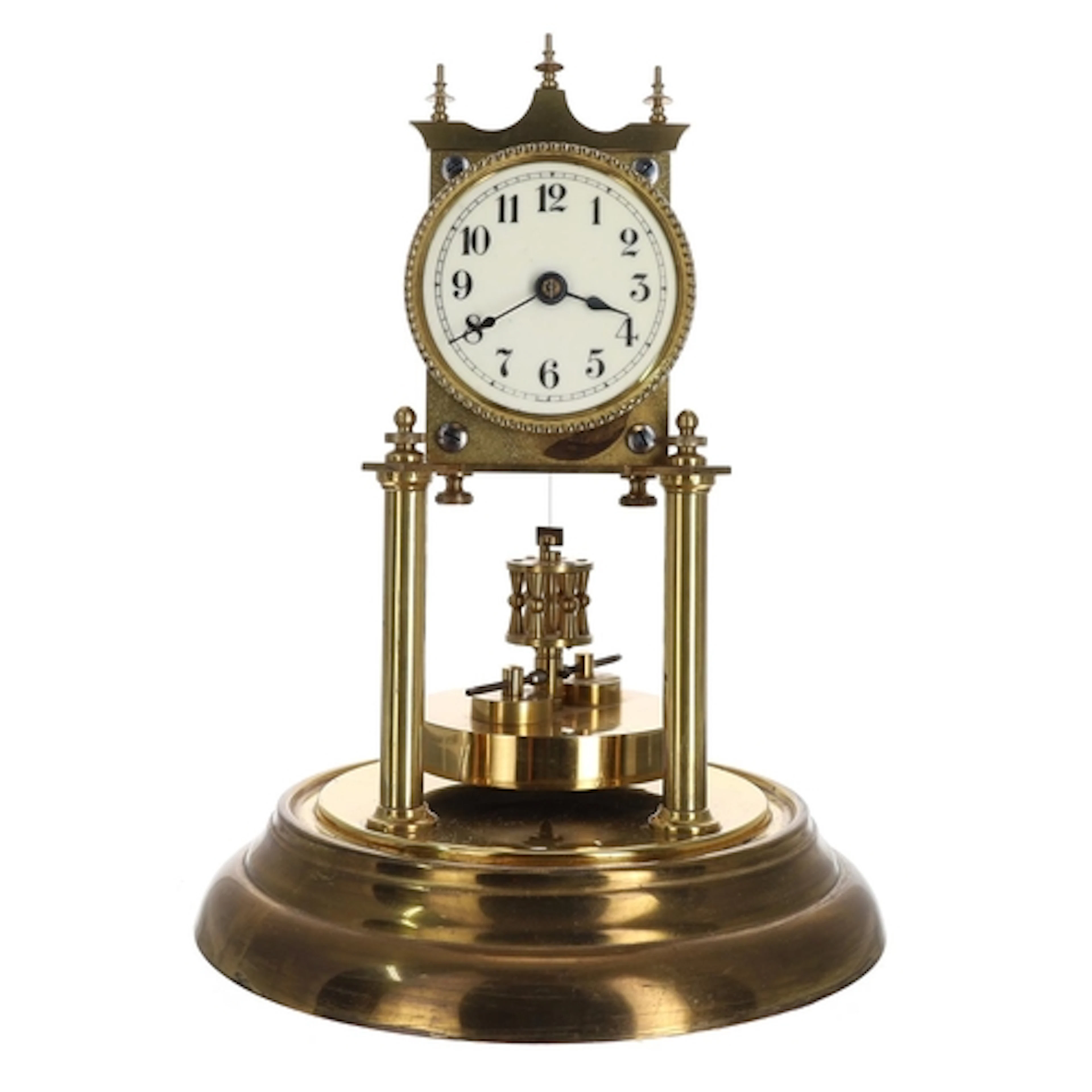 German brass torsion mantel clock, the 2.75" cream dial over...