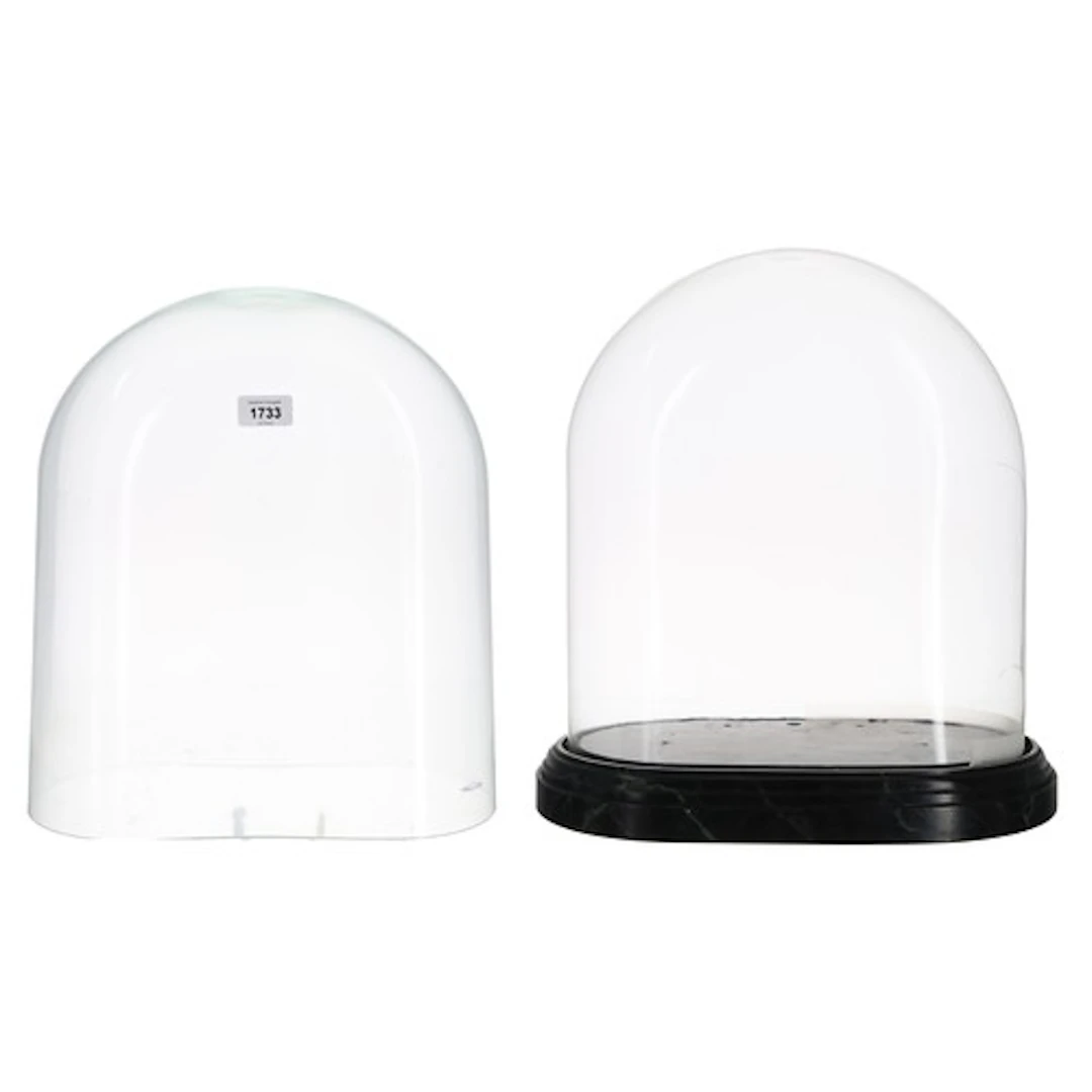 Oval glass dome and base, 16.5" high (dome at fault); with a...