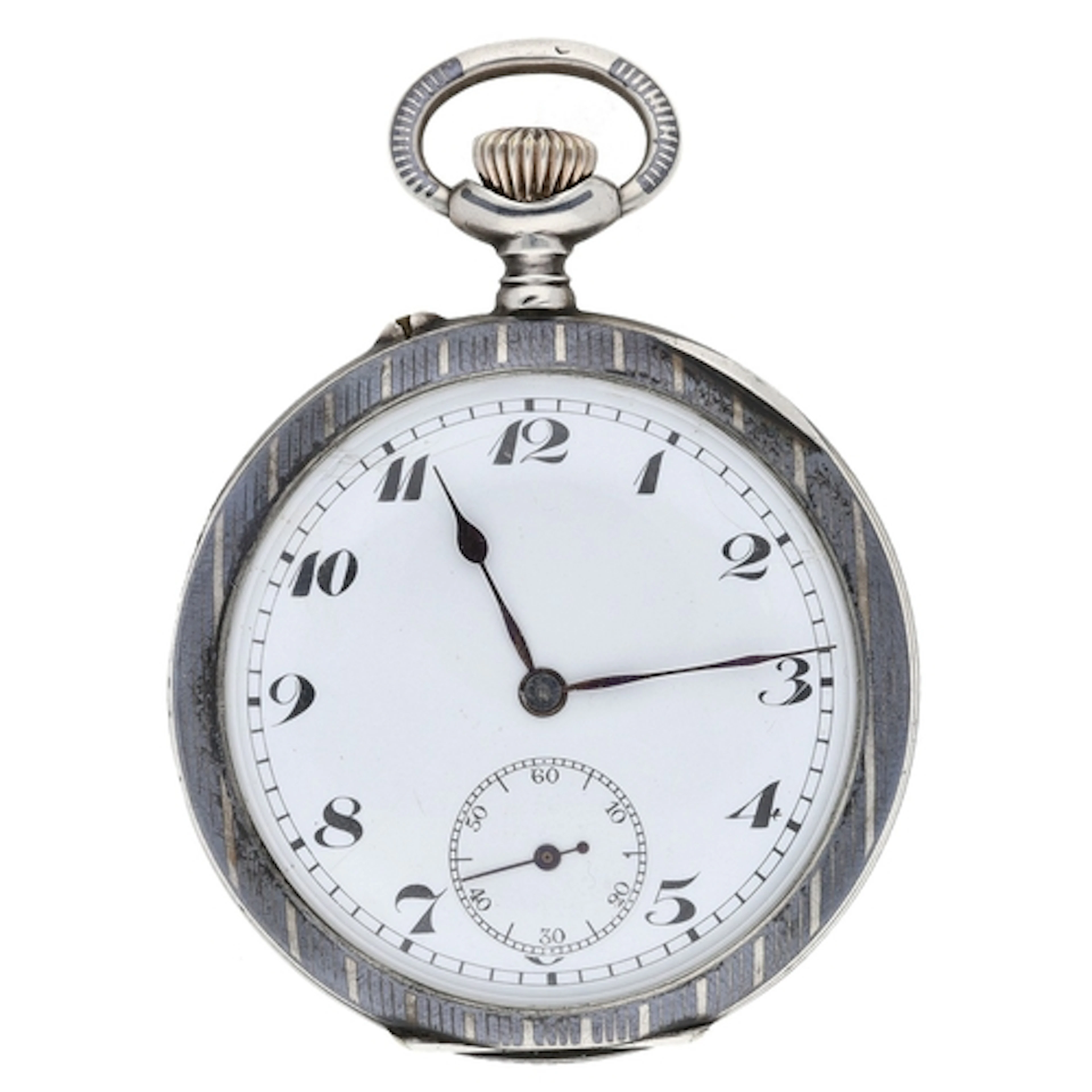 Swiss niello white metal lever pocket watch, gilt movement w...