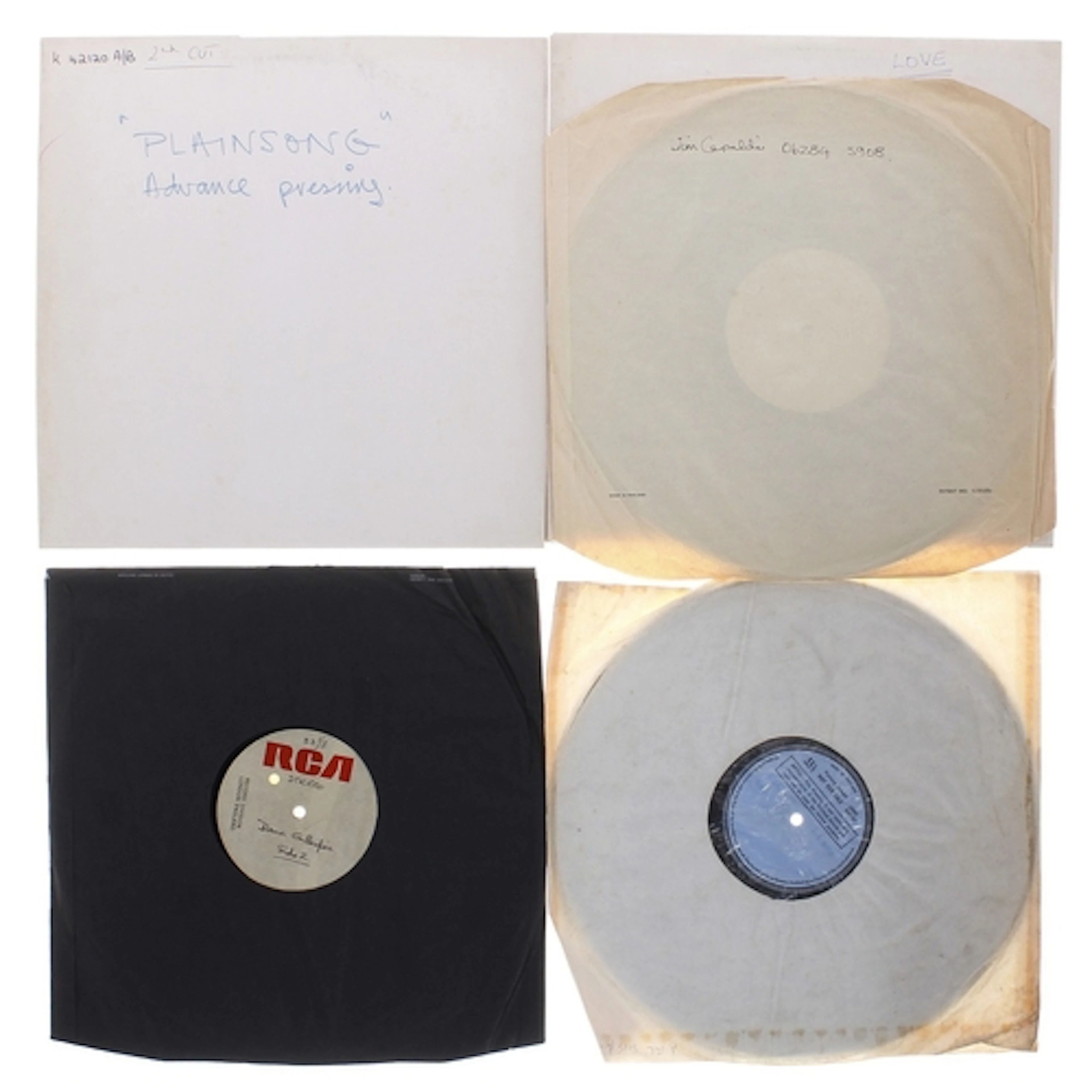 Four white label and one factory sample vinyl records to inc...