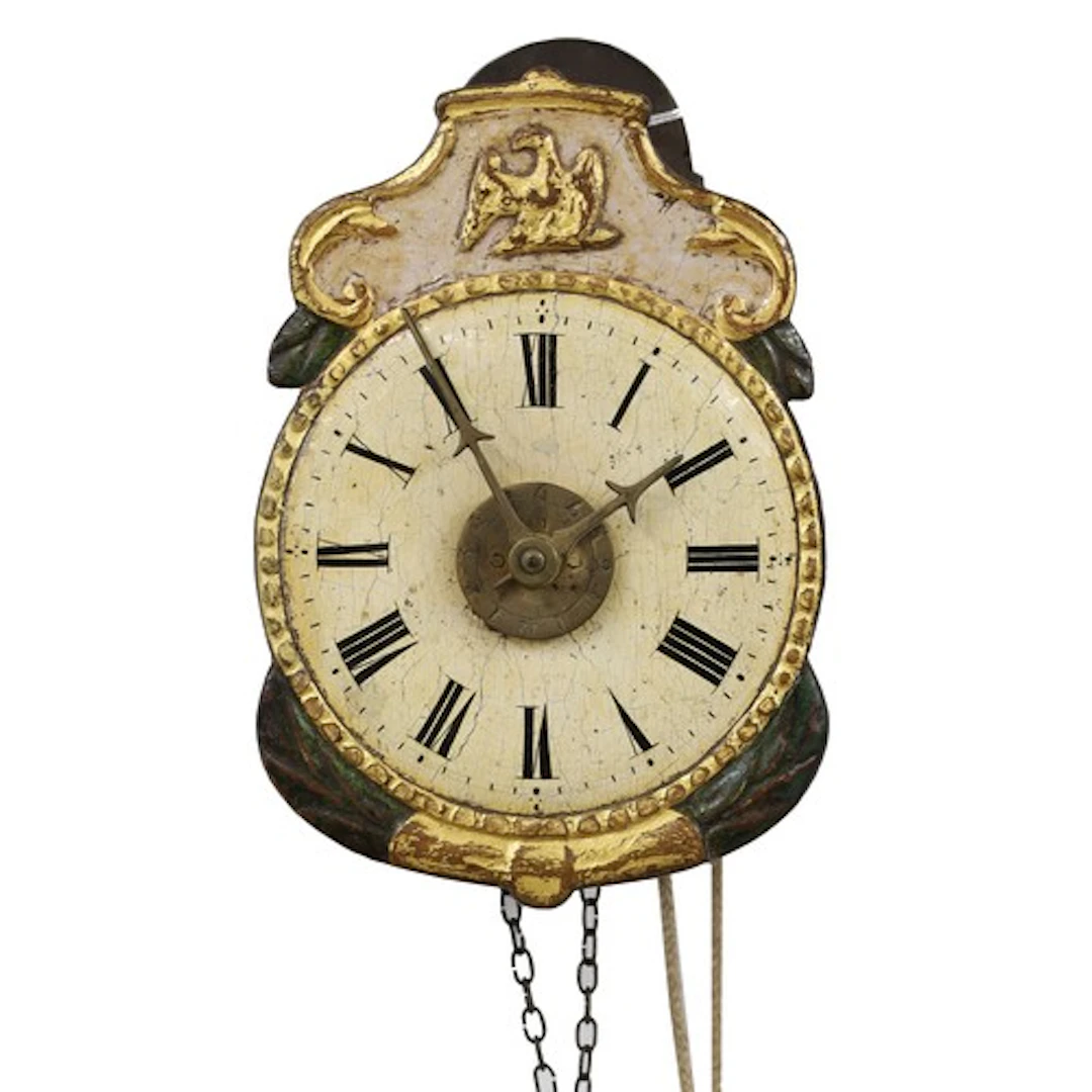 19th century miniature Black Forest alarm wall clock, 4.5" p...