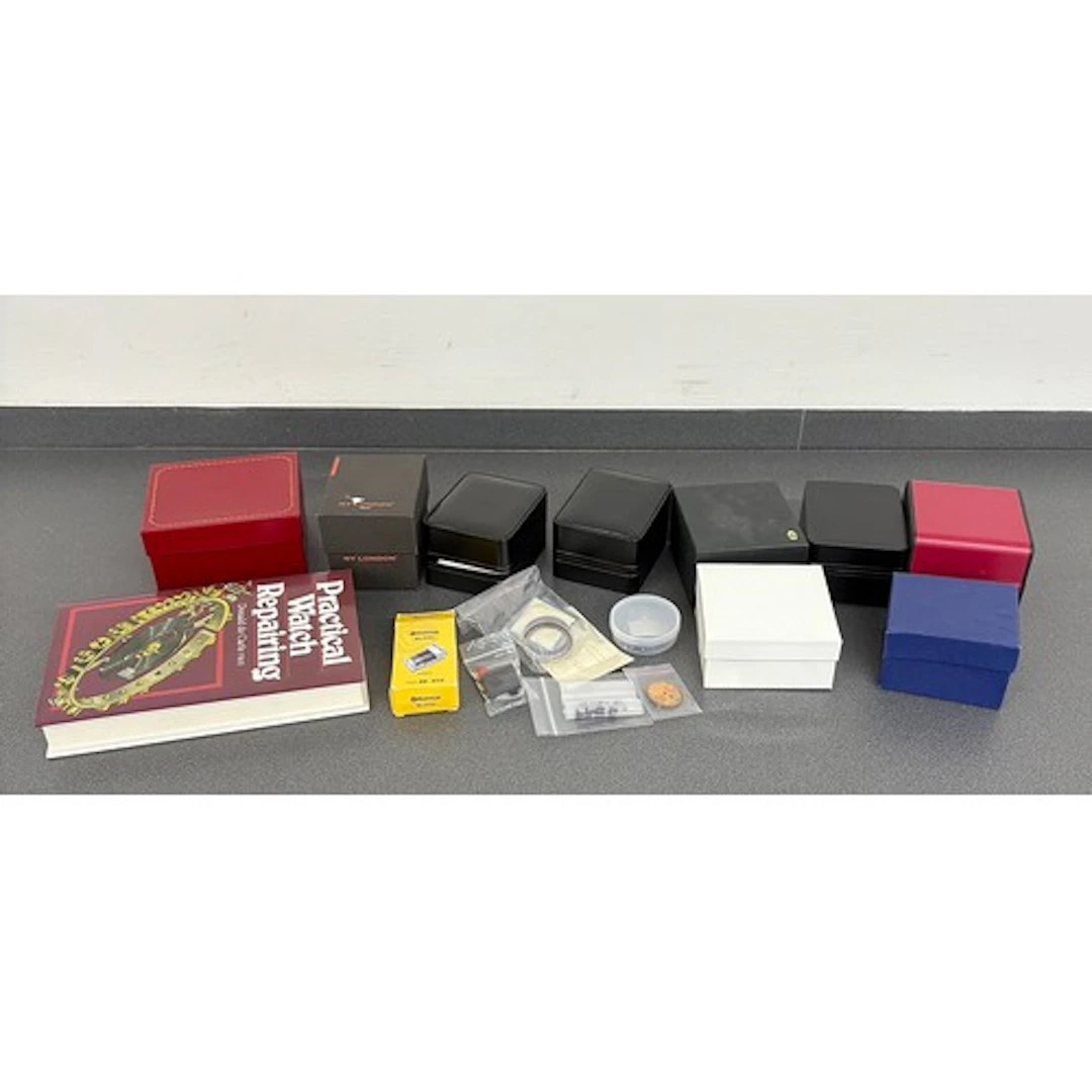 Wristwatch strap pin bar tool, with box; together with a qua...