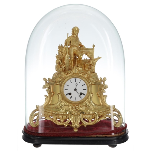 Decorative 19th century French gilt-metal figural mantel clo...