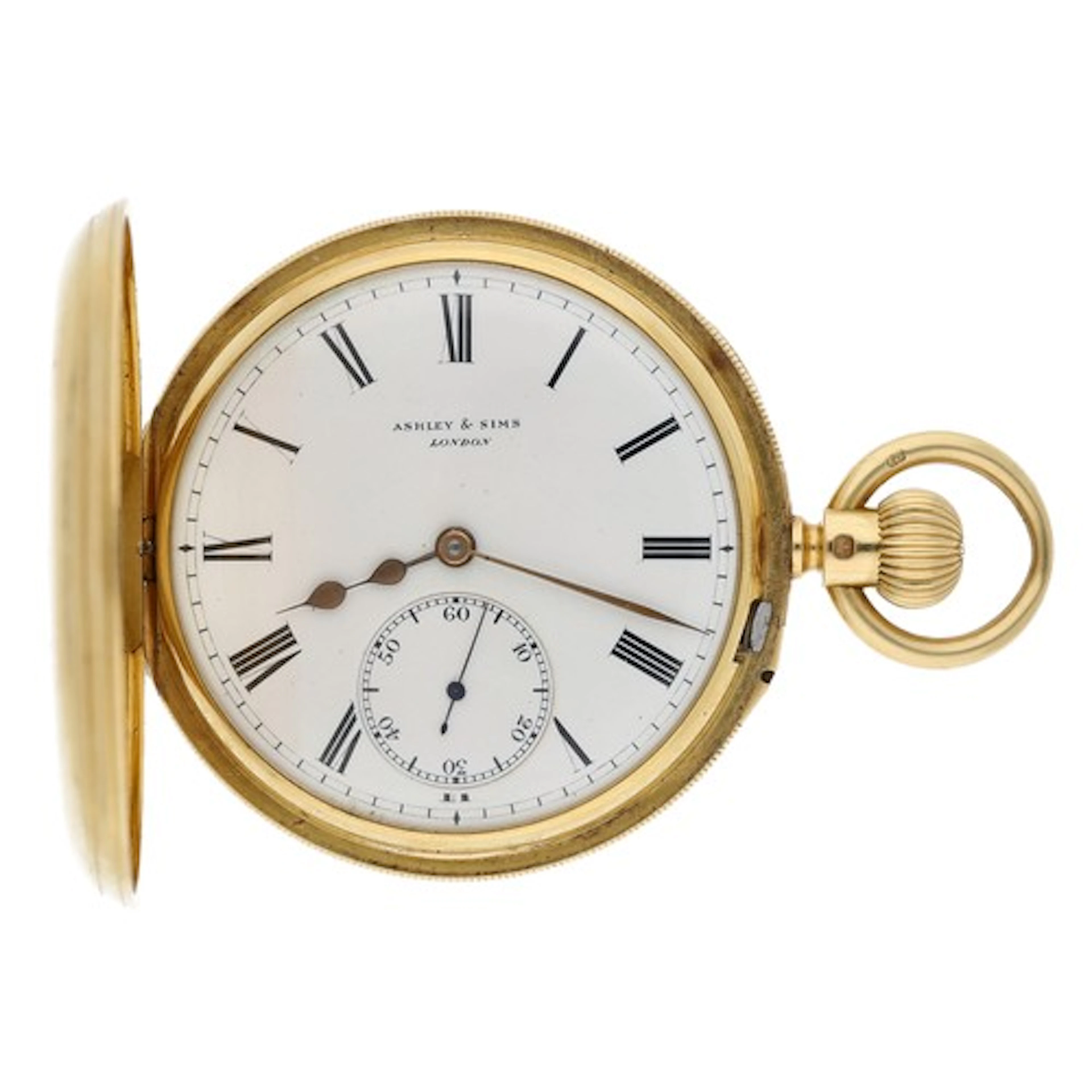 Ashley & Sims, London - 18ct lever half hunter pocket wa...
