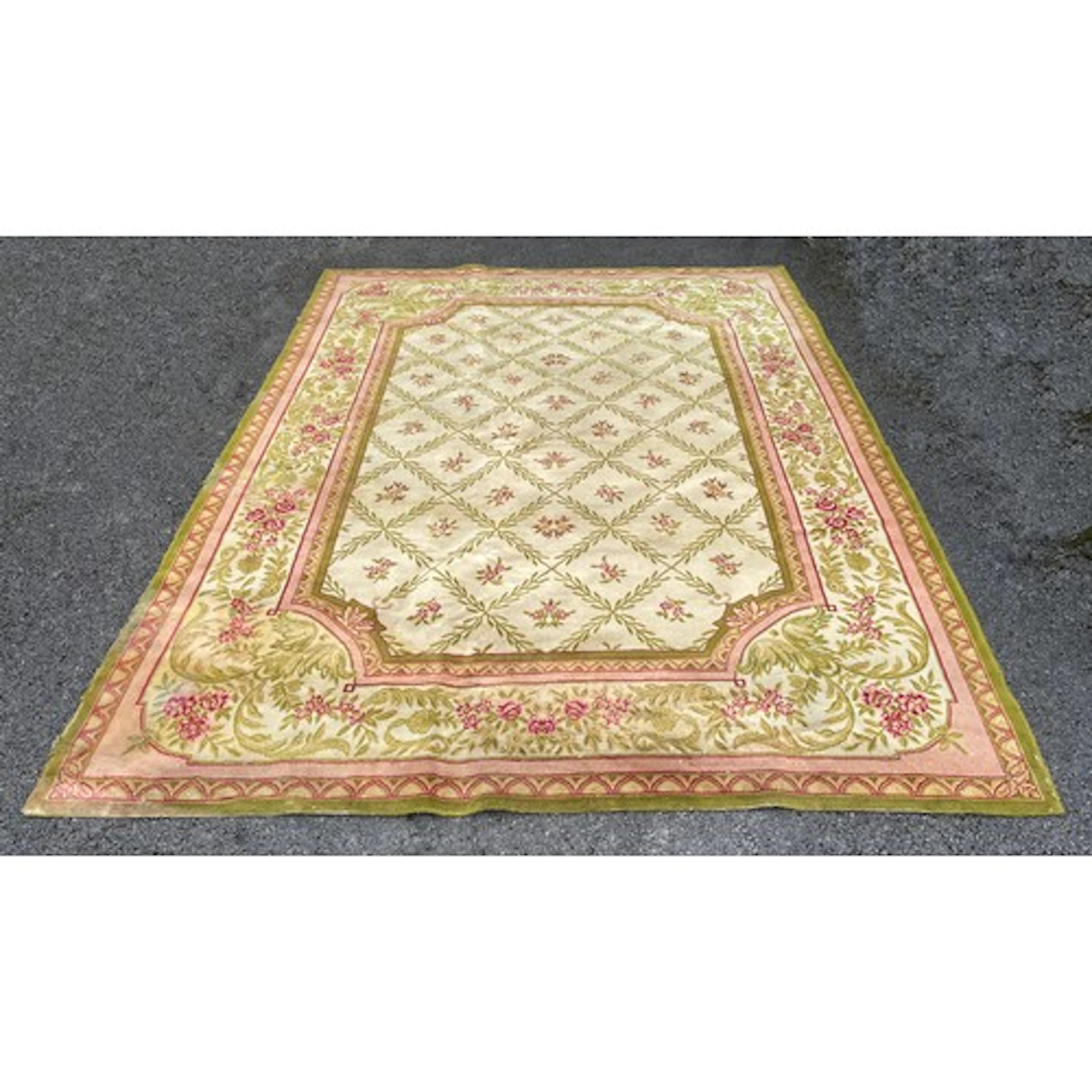 Large natural ground and floral carpet, European, 132" x 98"...