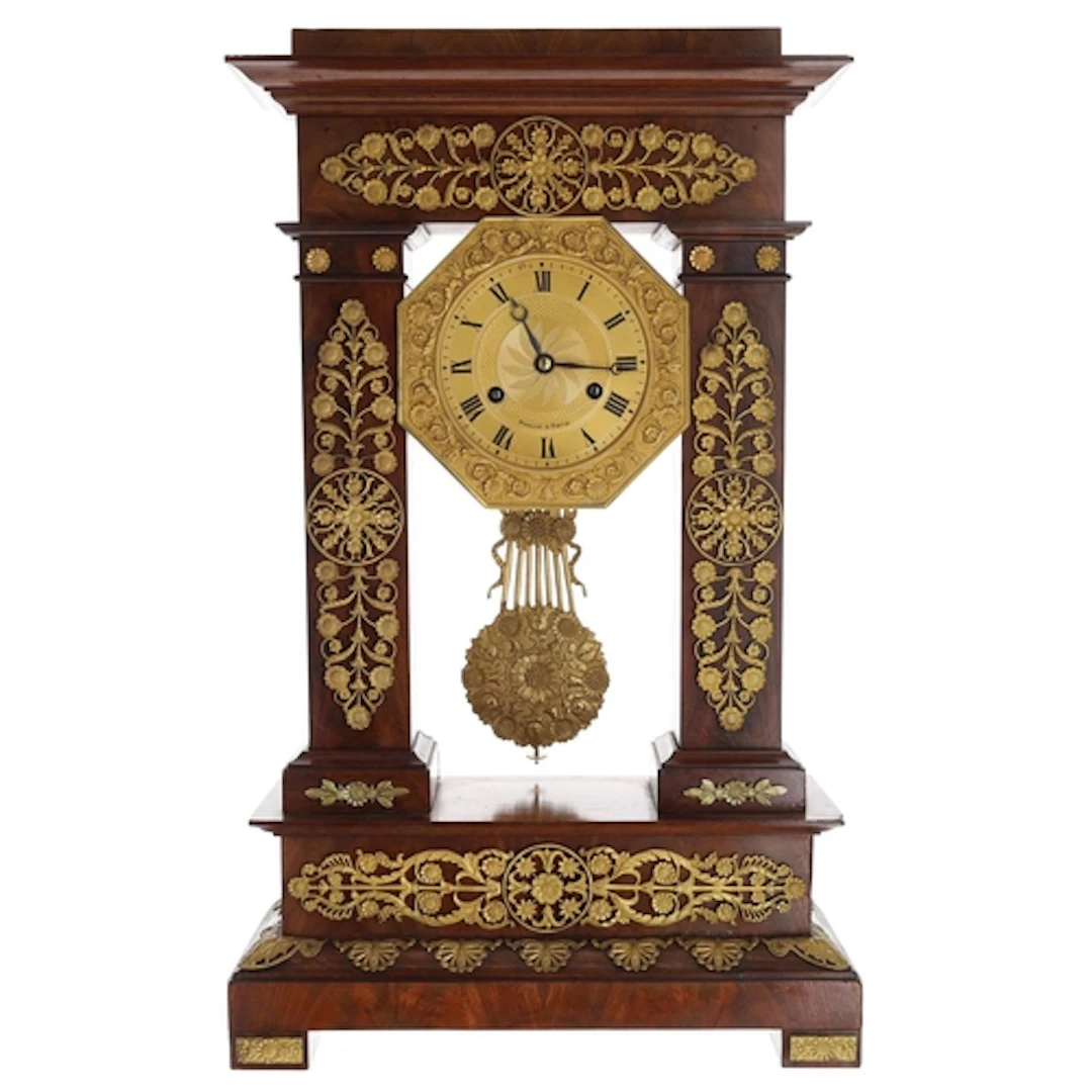 Impressive French Napoleon III mahogany portico clock, the 6...