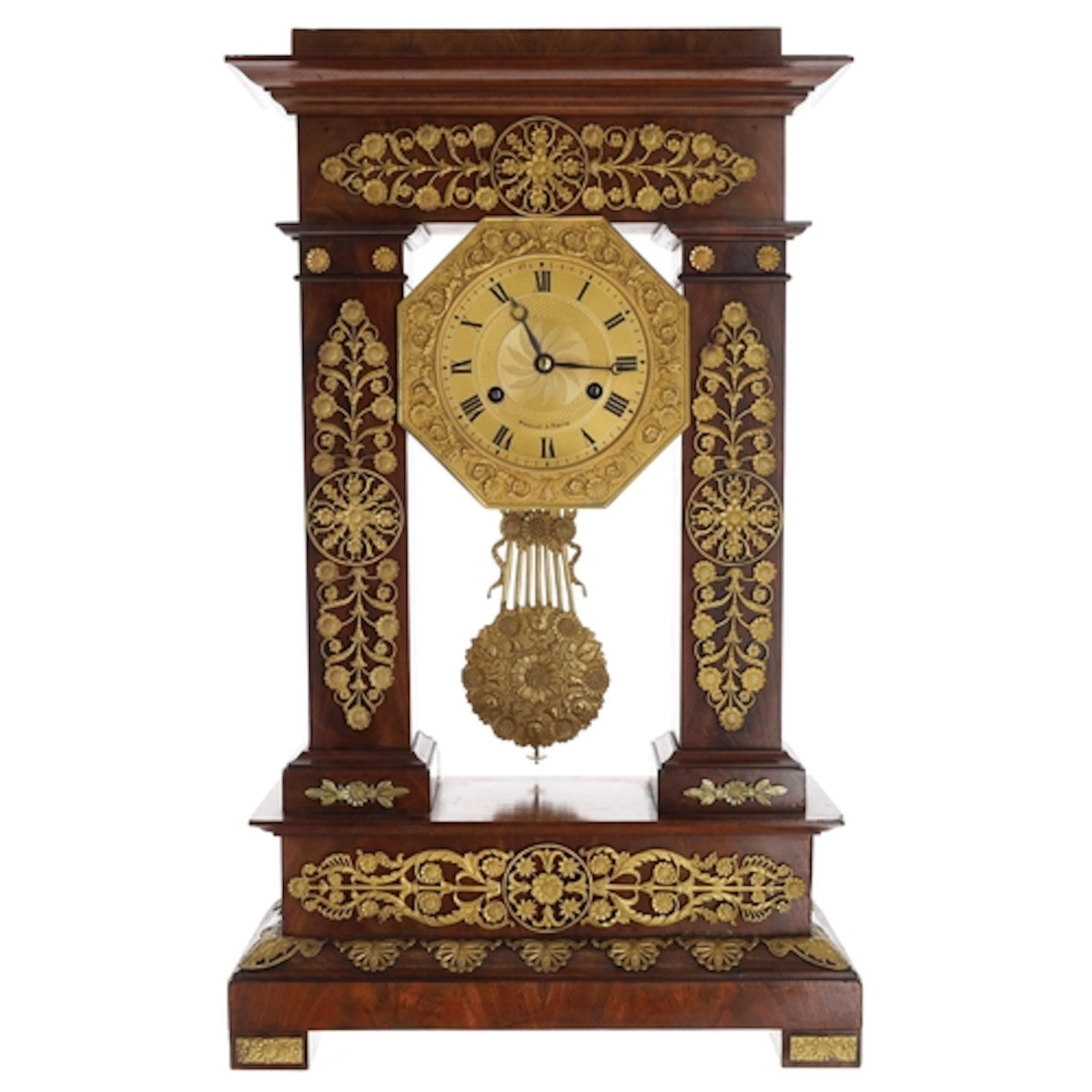 Impressive French Napoleon III mahogany portico clock, the 6...