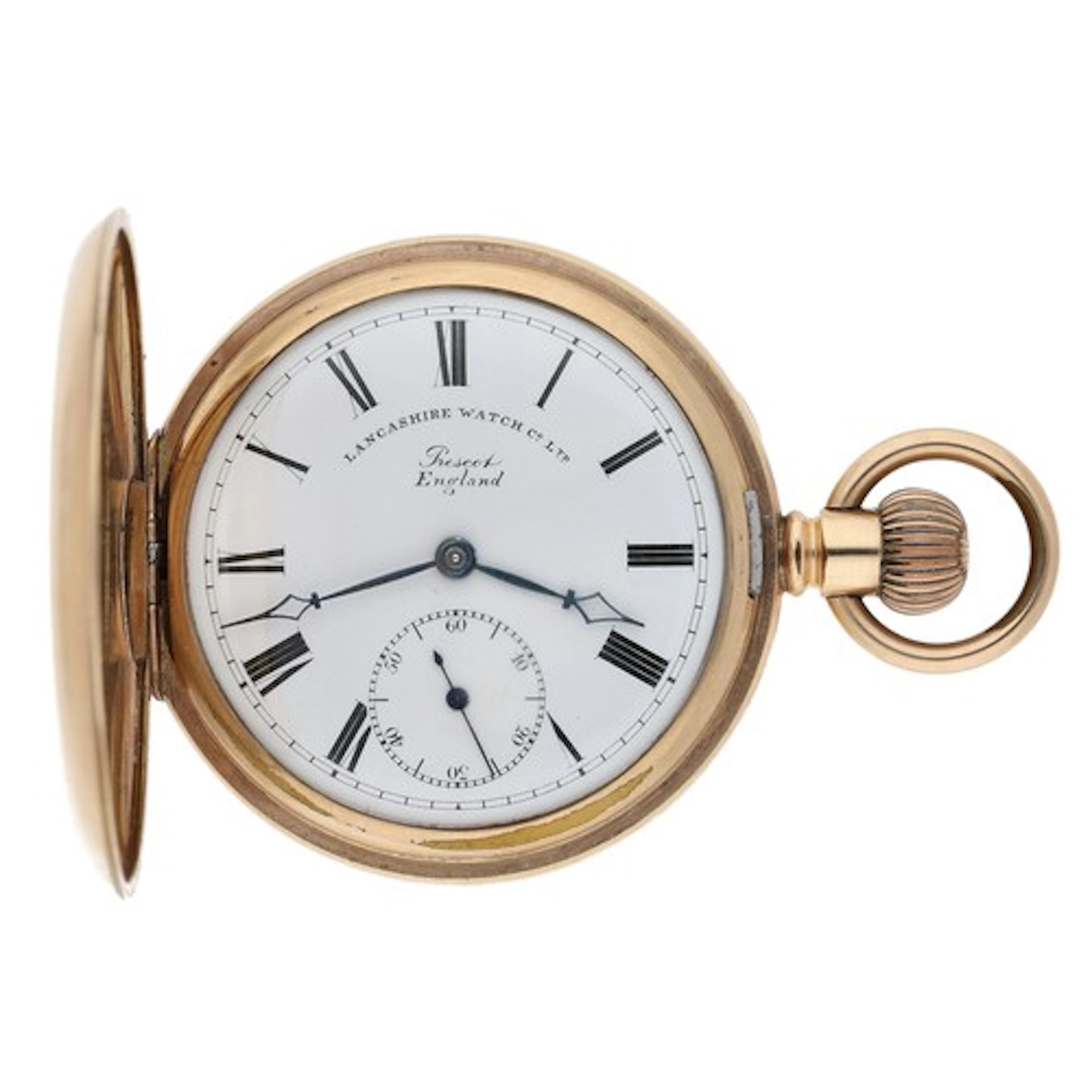 English gold plated lever half hunter pocket watch, the move...