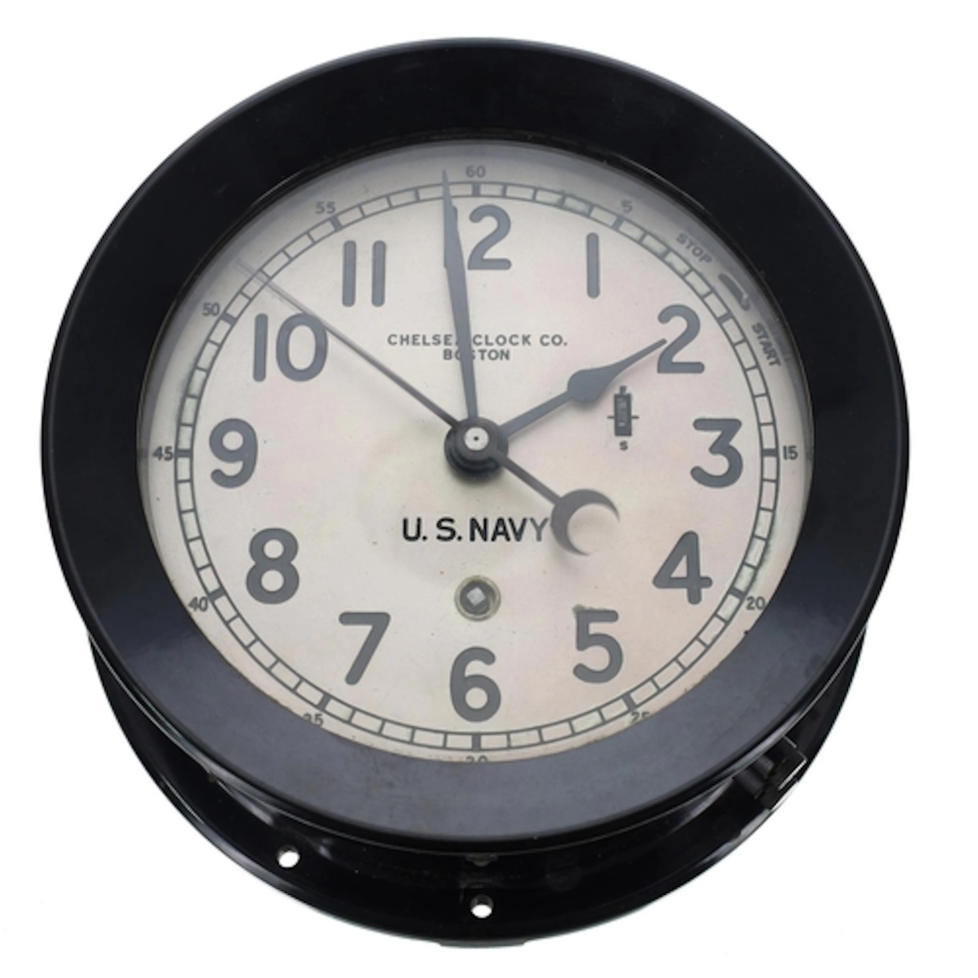 Chelsea Clock Co. Boston U.S. Navy bulkhead marine clock wi...