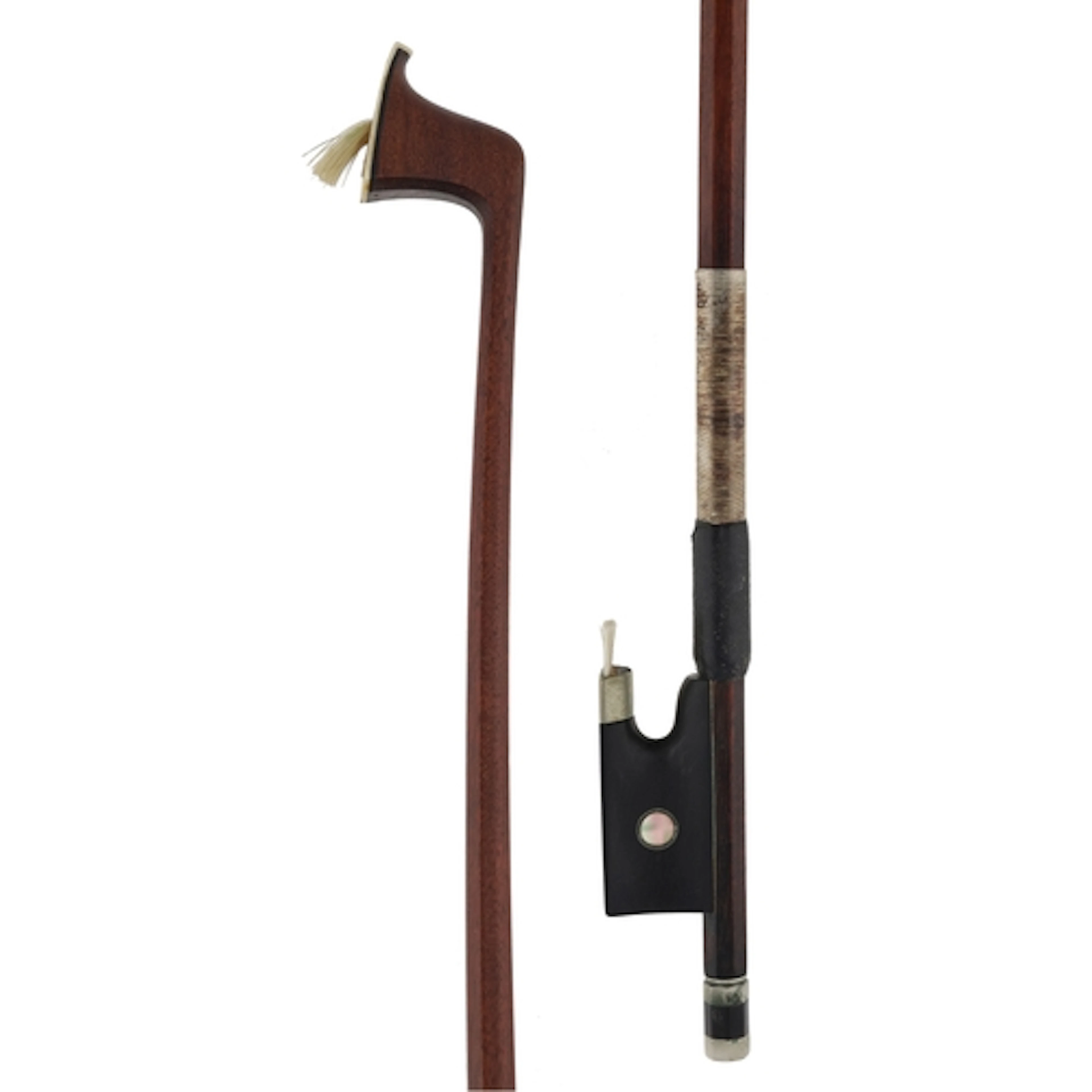 Nickel mounted violin bow by and stamped Arnold Voigt, the s...